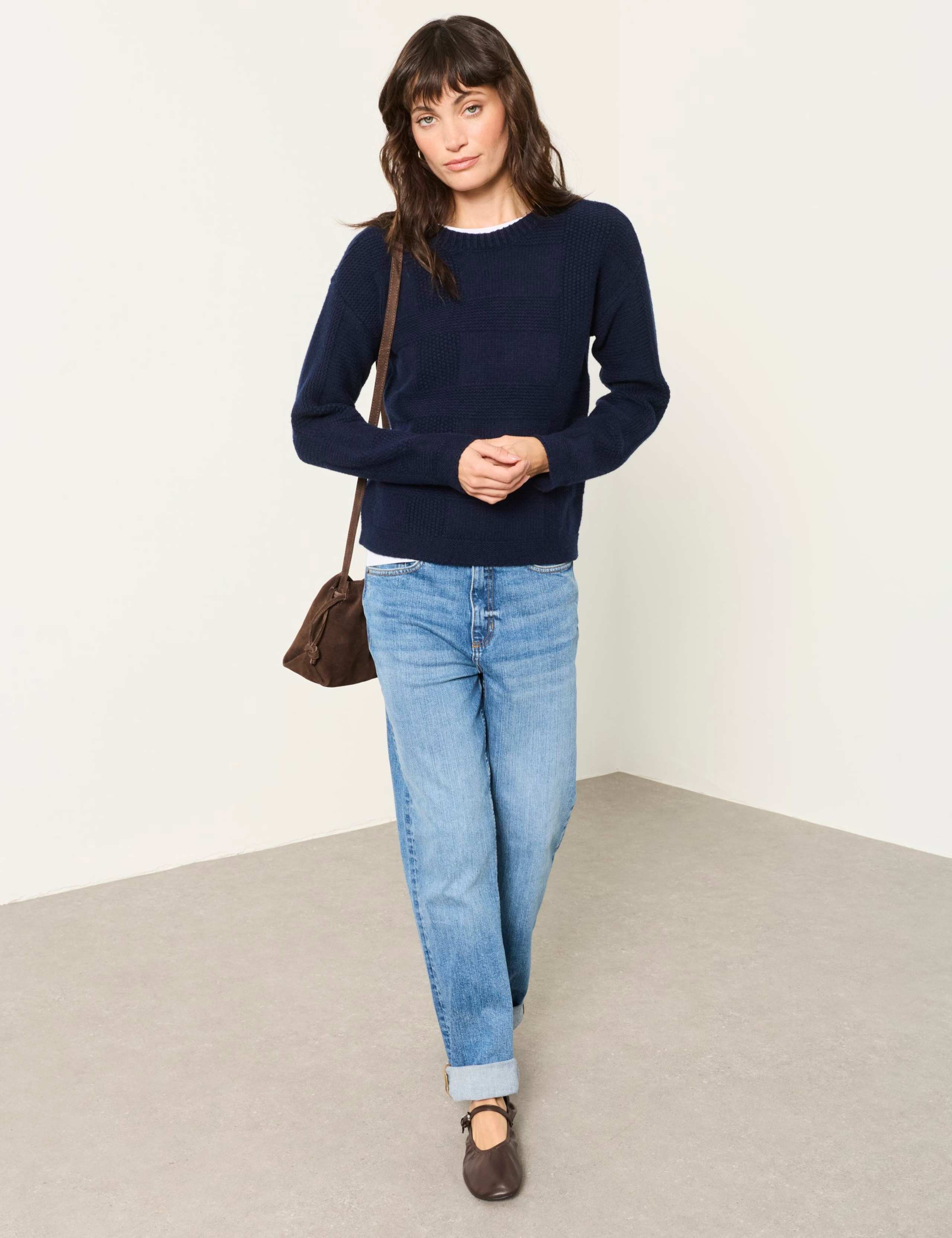 Cotton Blend Checked Crew Neck Jumper 4 of 6