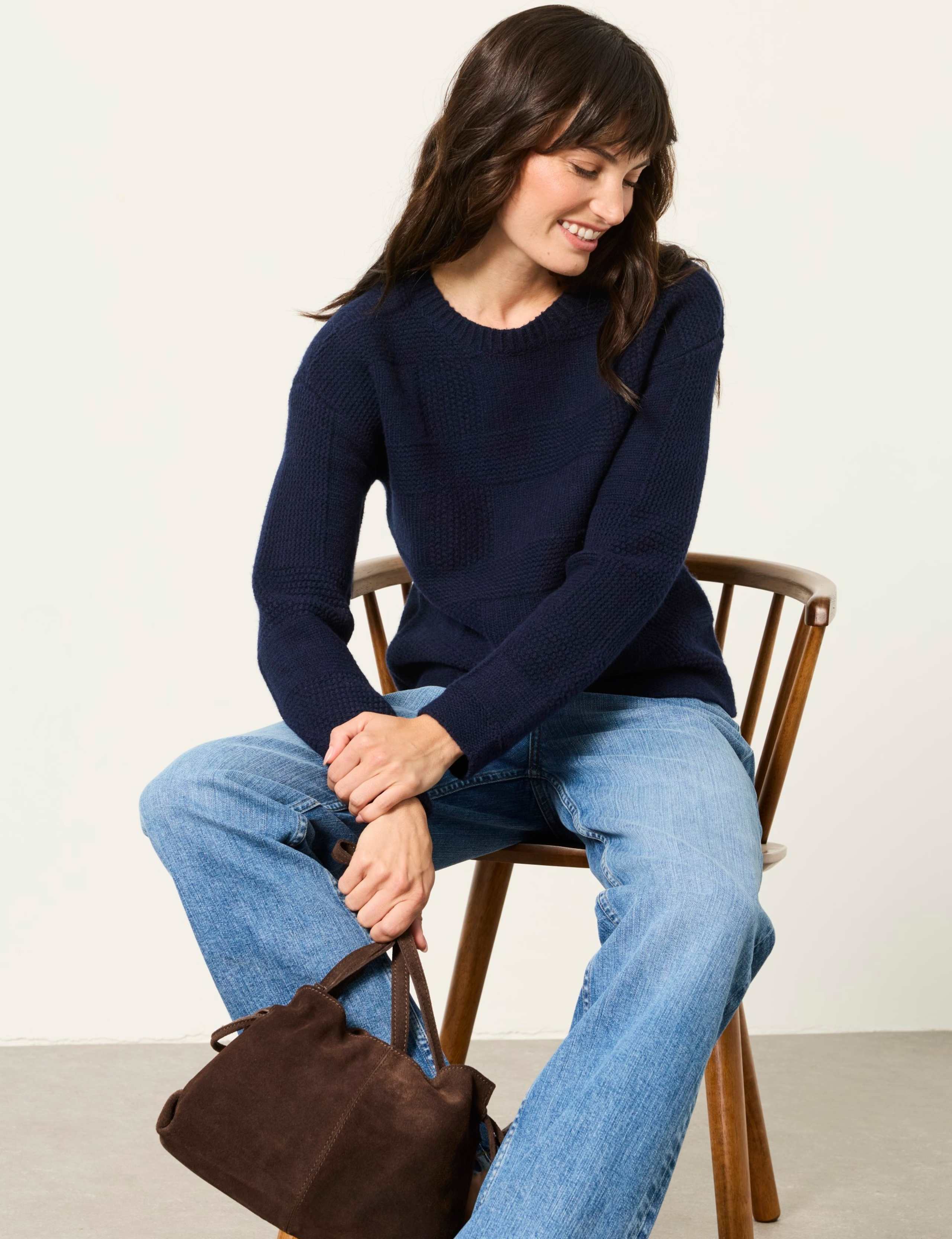 Cotton Blend Checked Crew Neck Jumper 5 of 6