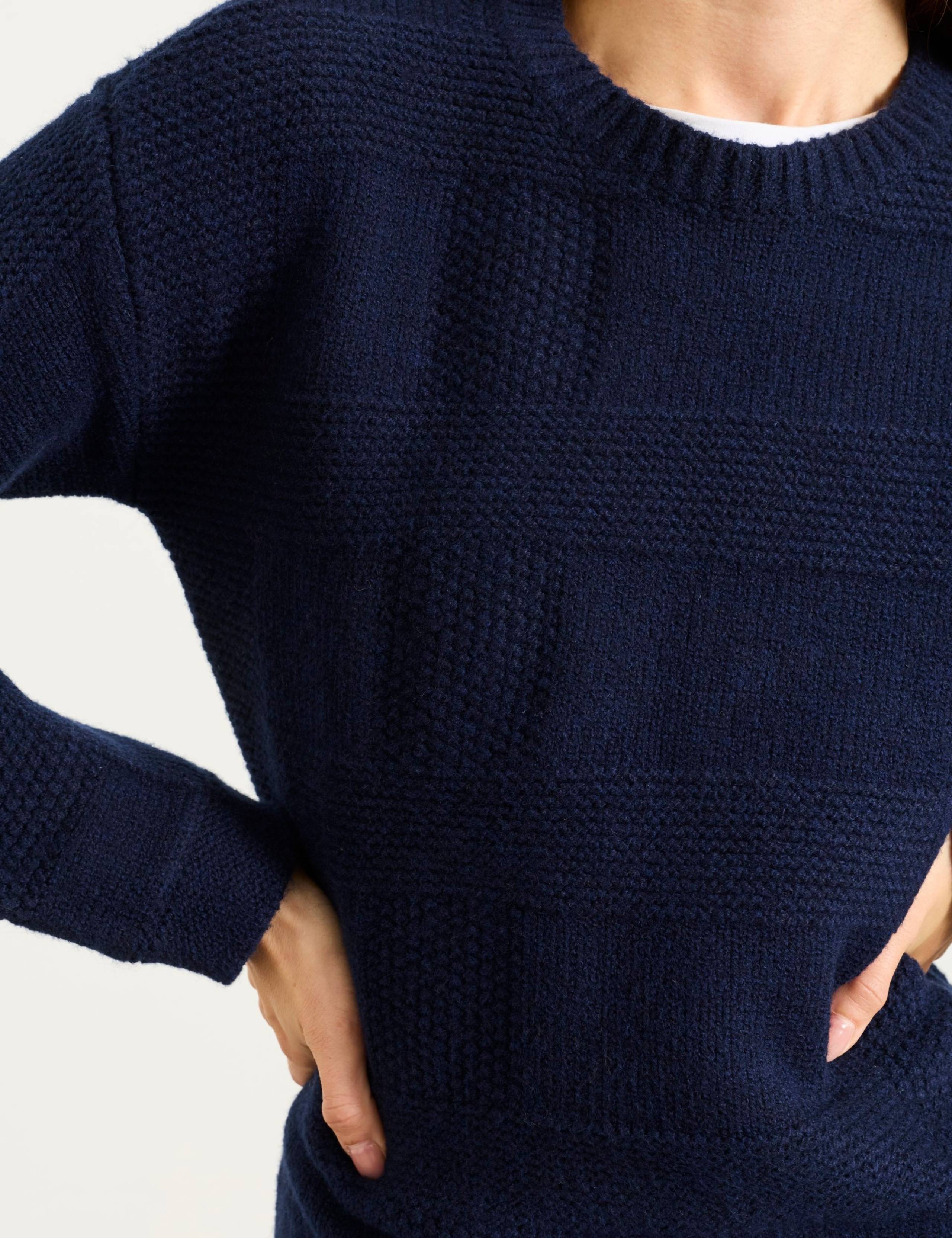 Cotton Blend Checked Crew Neck Jumper 6 of 6