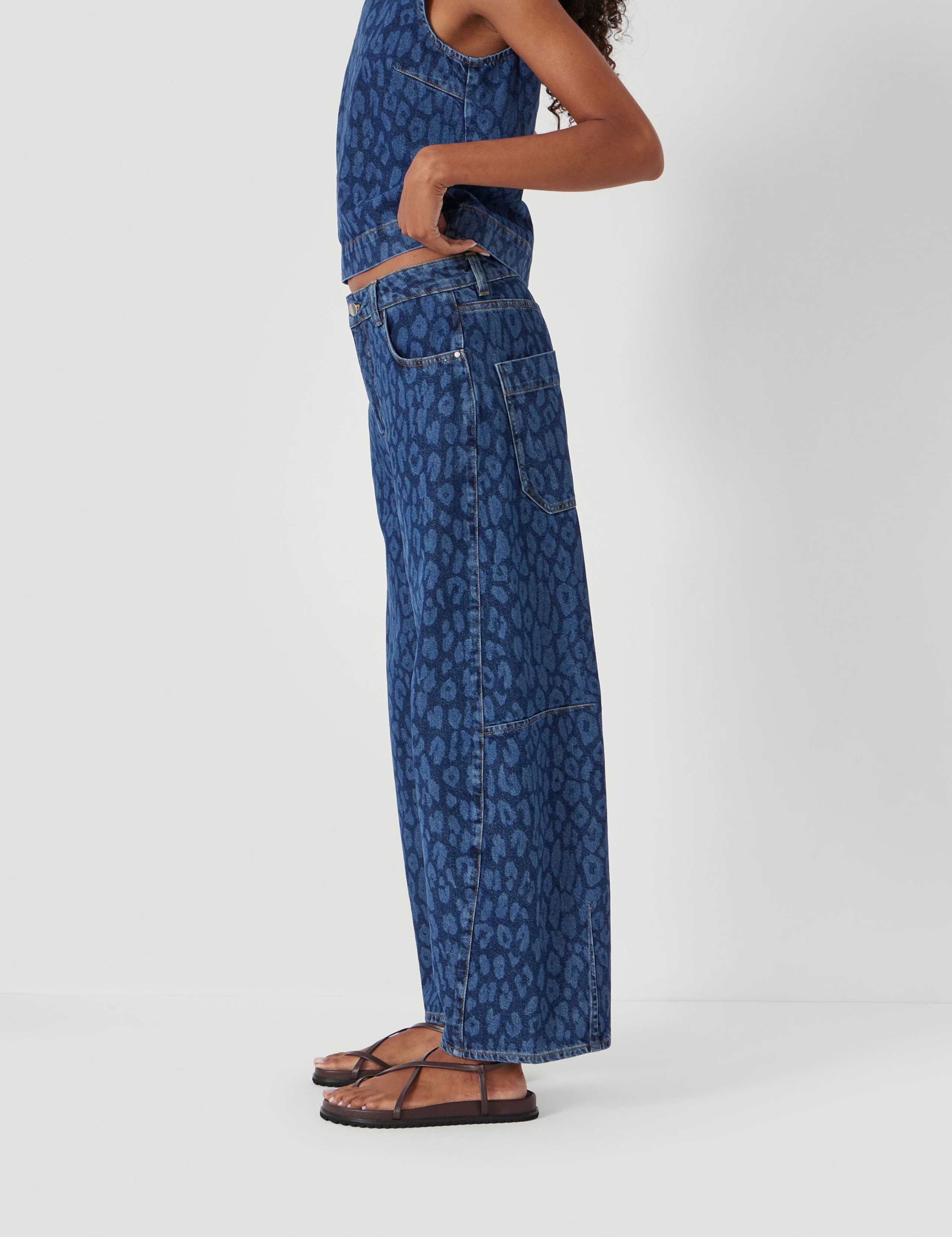 Leopard Print Mid Rise Barrel Cropped Jeans 3 of 7