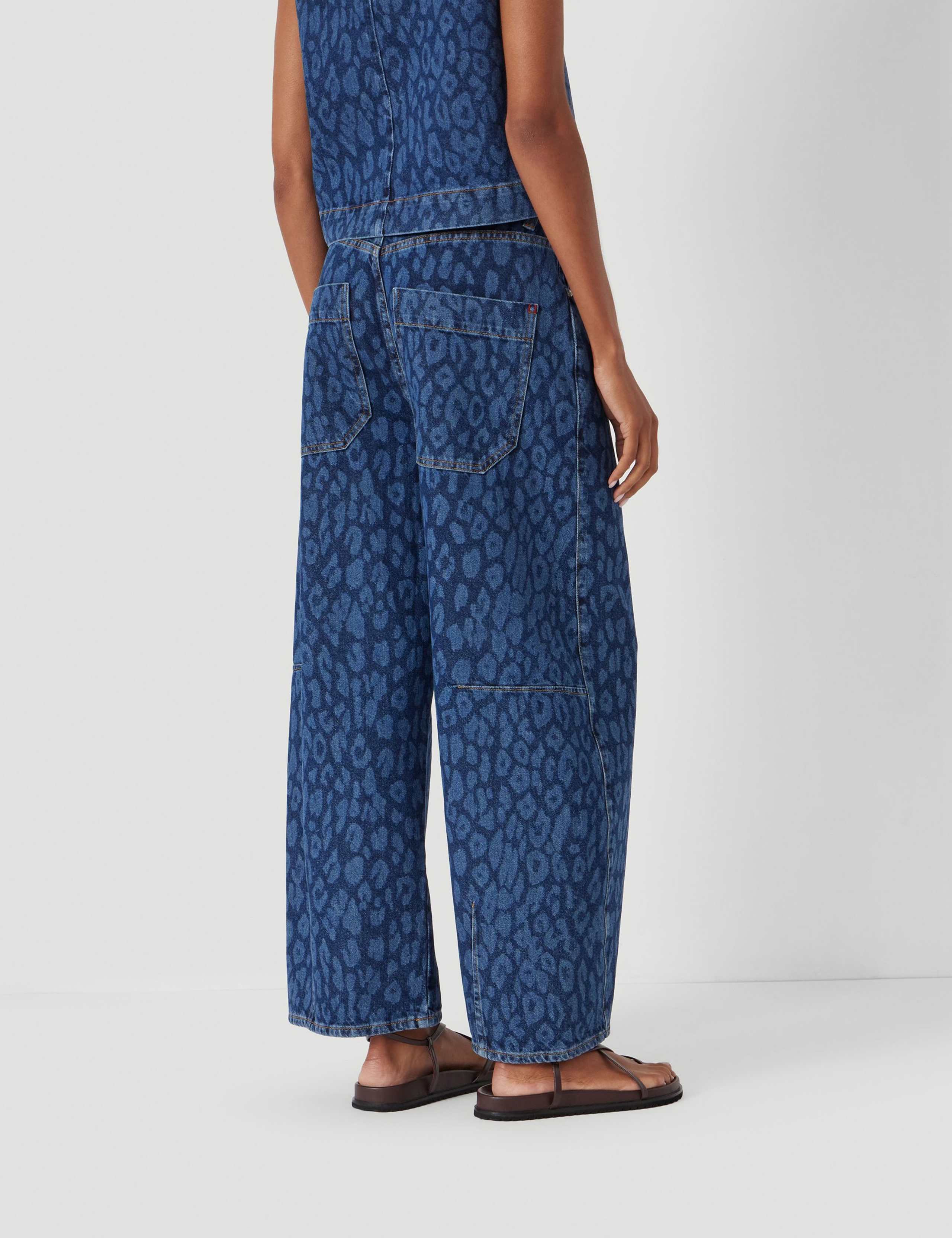 Leopard Print Mid Rise Barrel Cropped Jeans 4 of 7