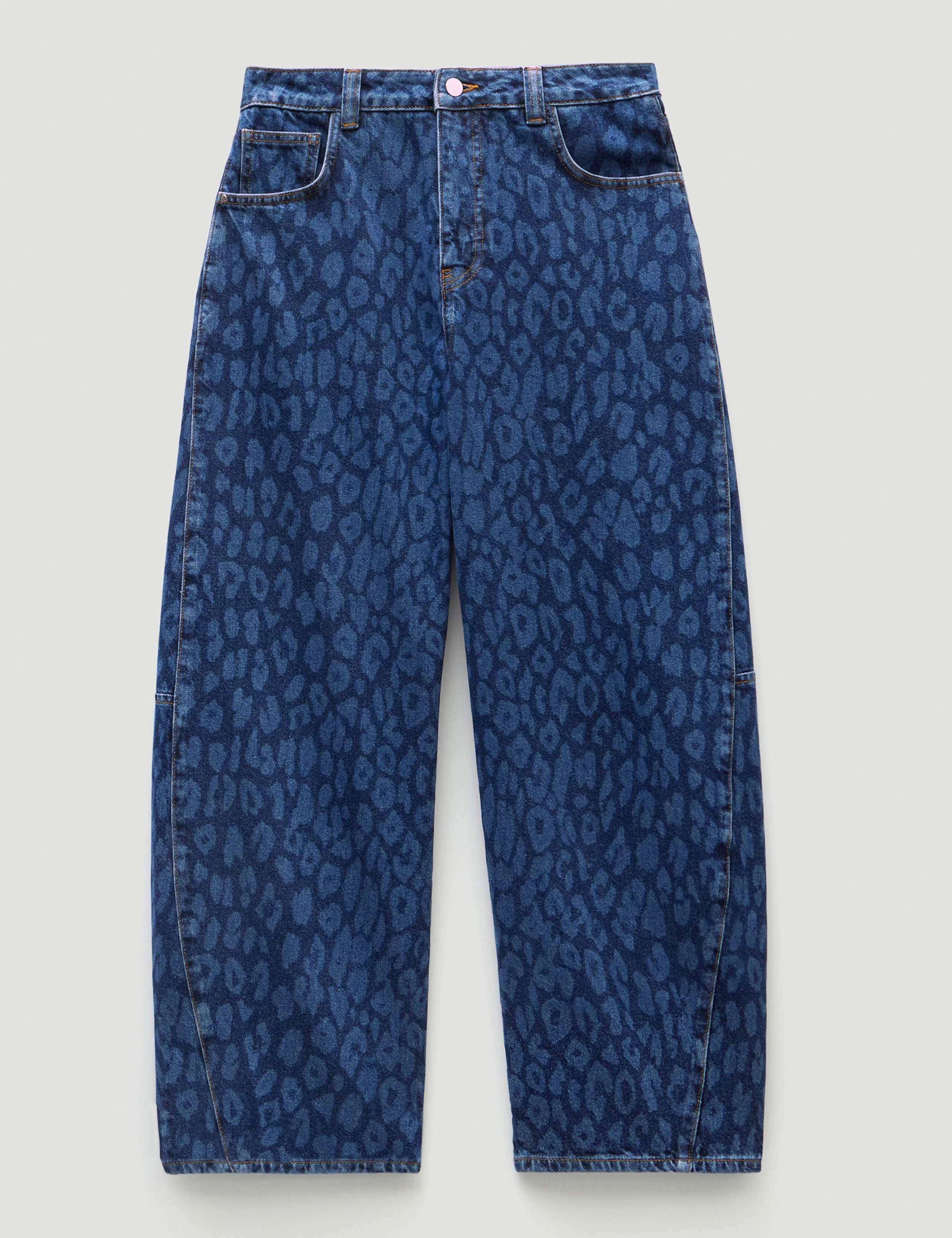 Leopard Print Mid Rise Barrel Cropped Jeans 2 of 7