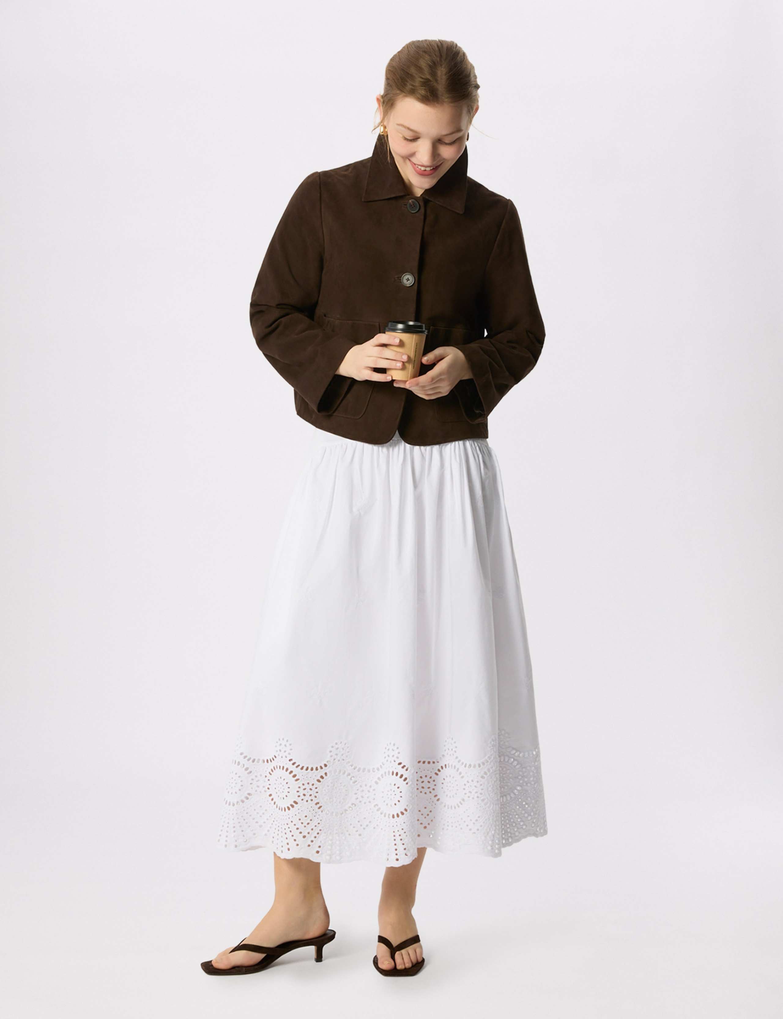 Pure Cotton Broderie Midi A-Line Skirt 1 of 6