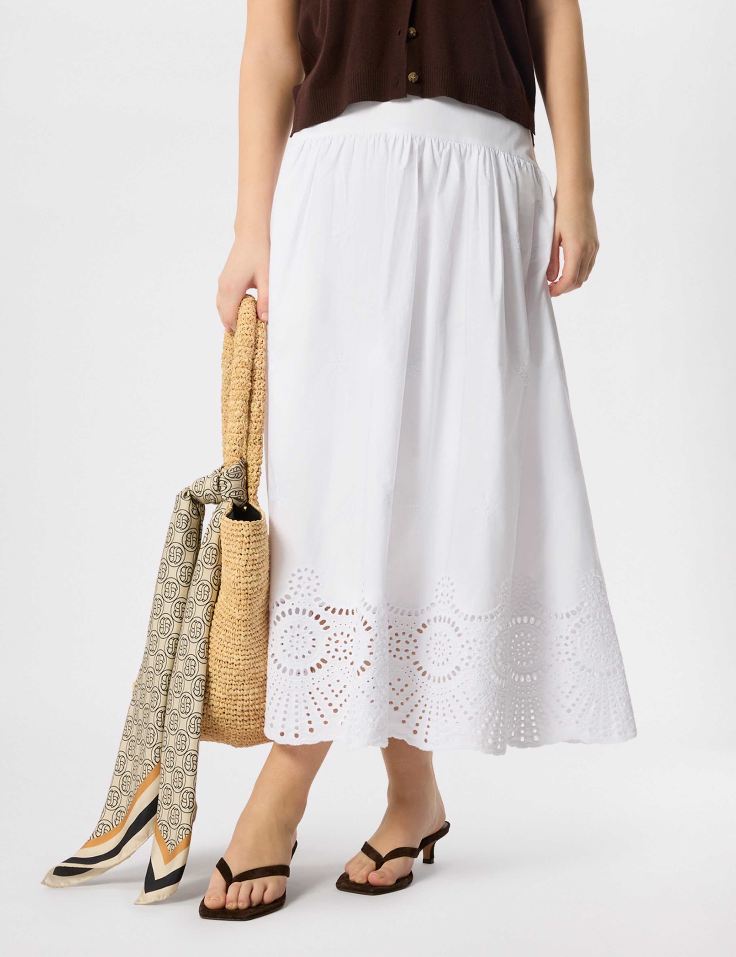 Pure Cotton Broderie Midi A-Line Skirt 4 of 6