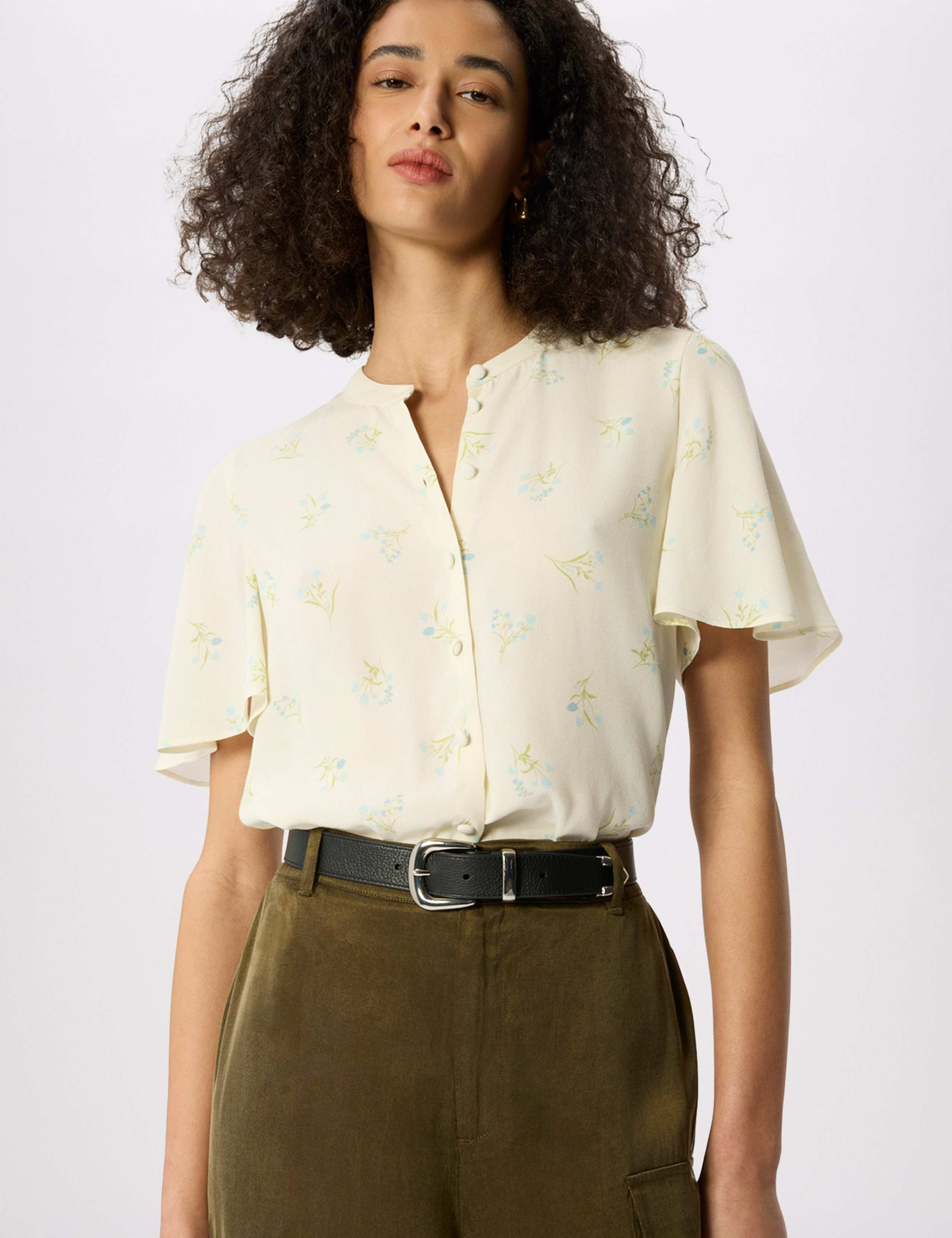 Floral Button Front Angel Sleeve Shirt 1 of 6
