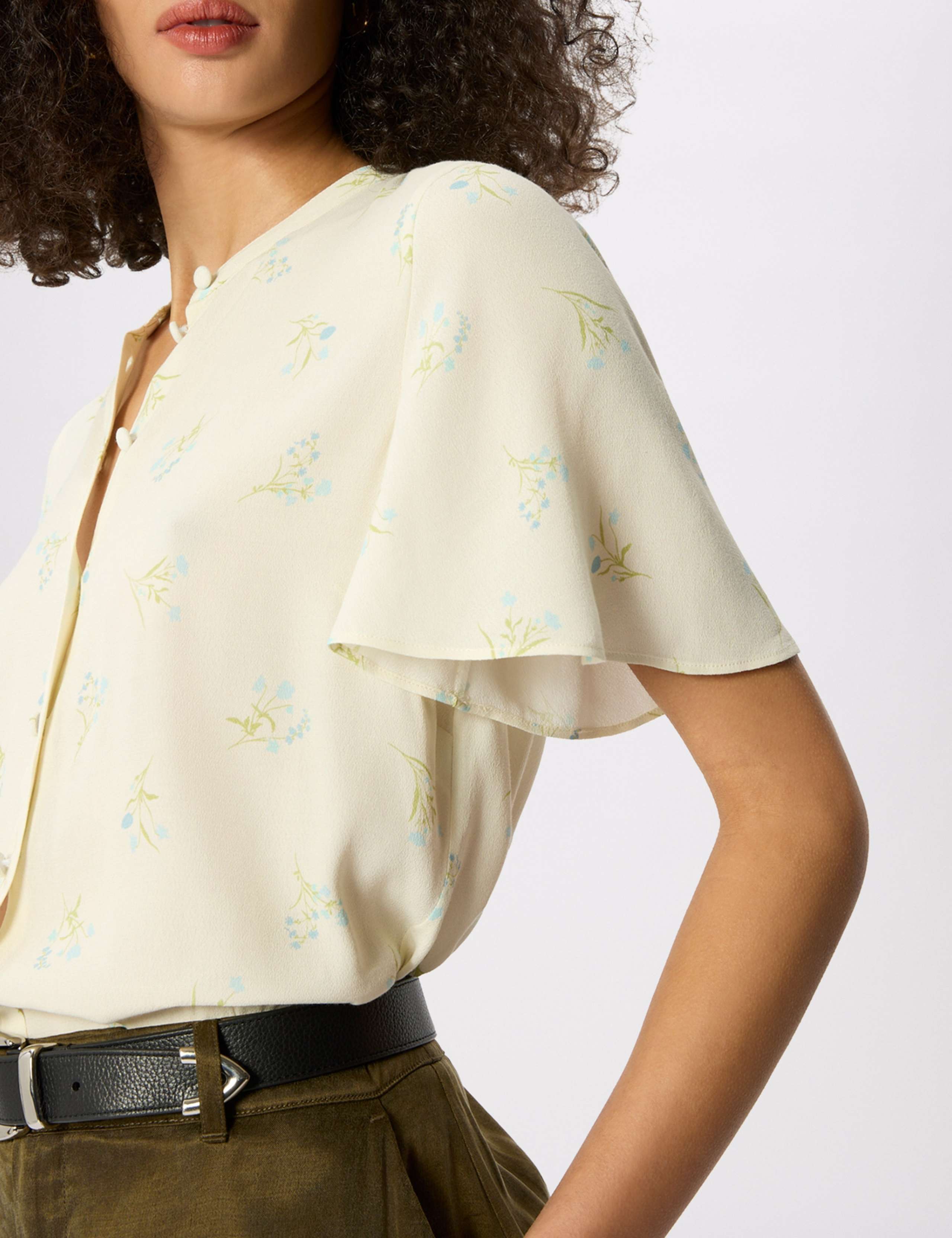 Floral Button Front Angel Sleeve Shirt 5 of 6