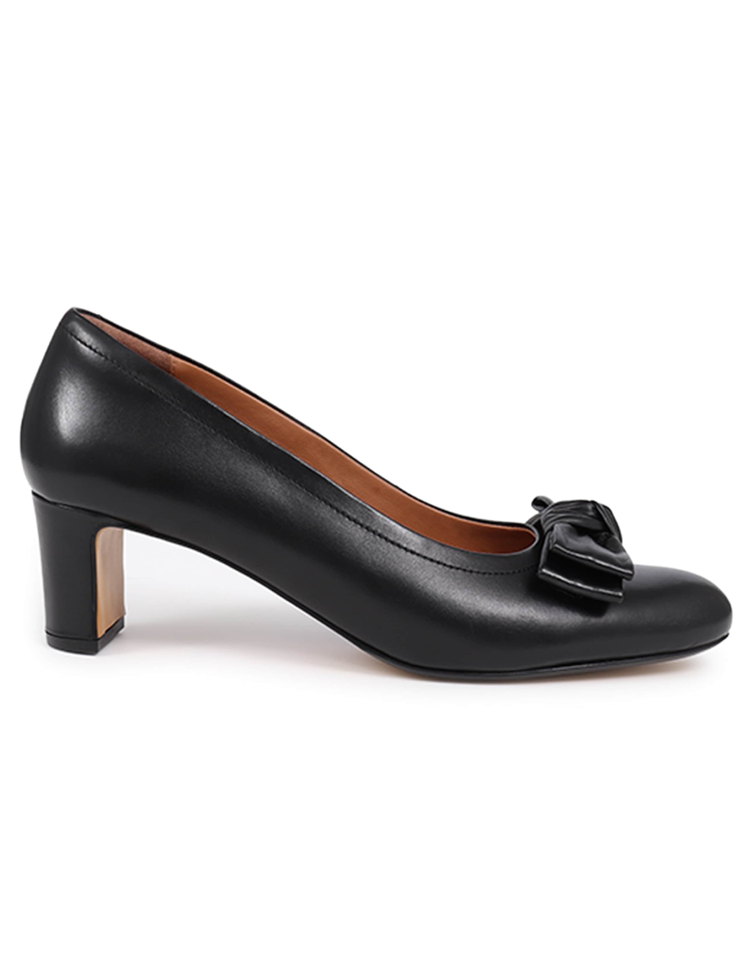 Leather Bow Block Heel Court Shoes 2 of 7