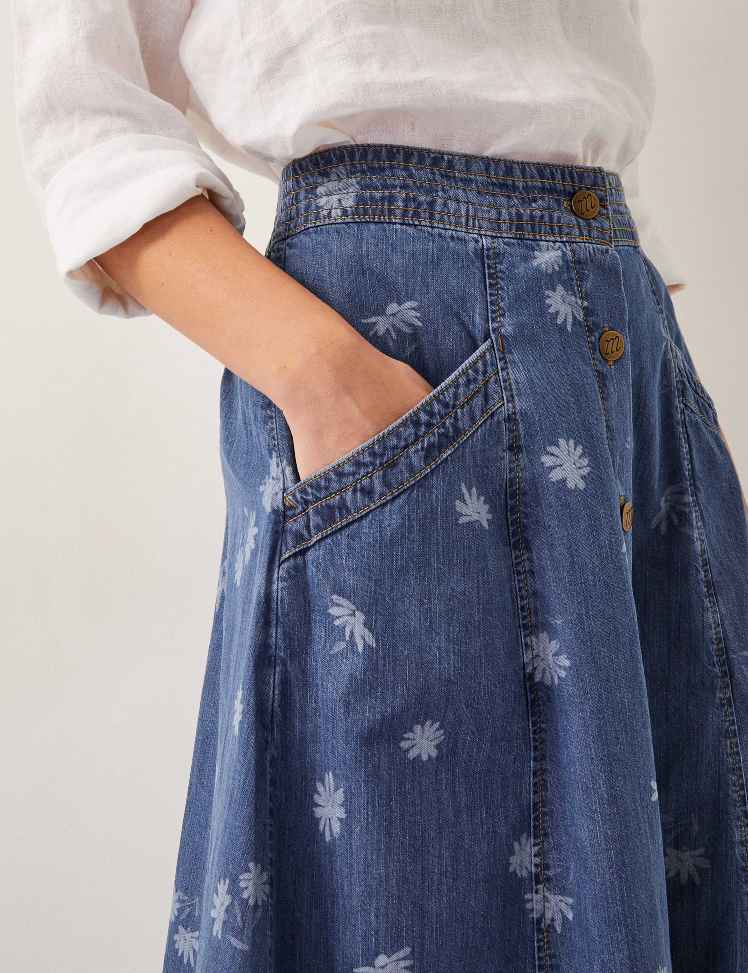 Denim Printed Midi Skirt 3 of 4