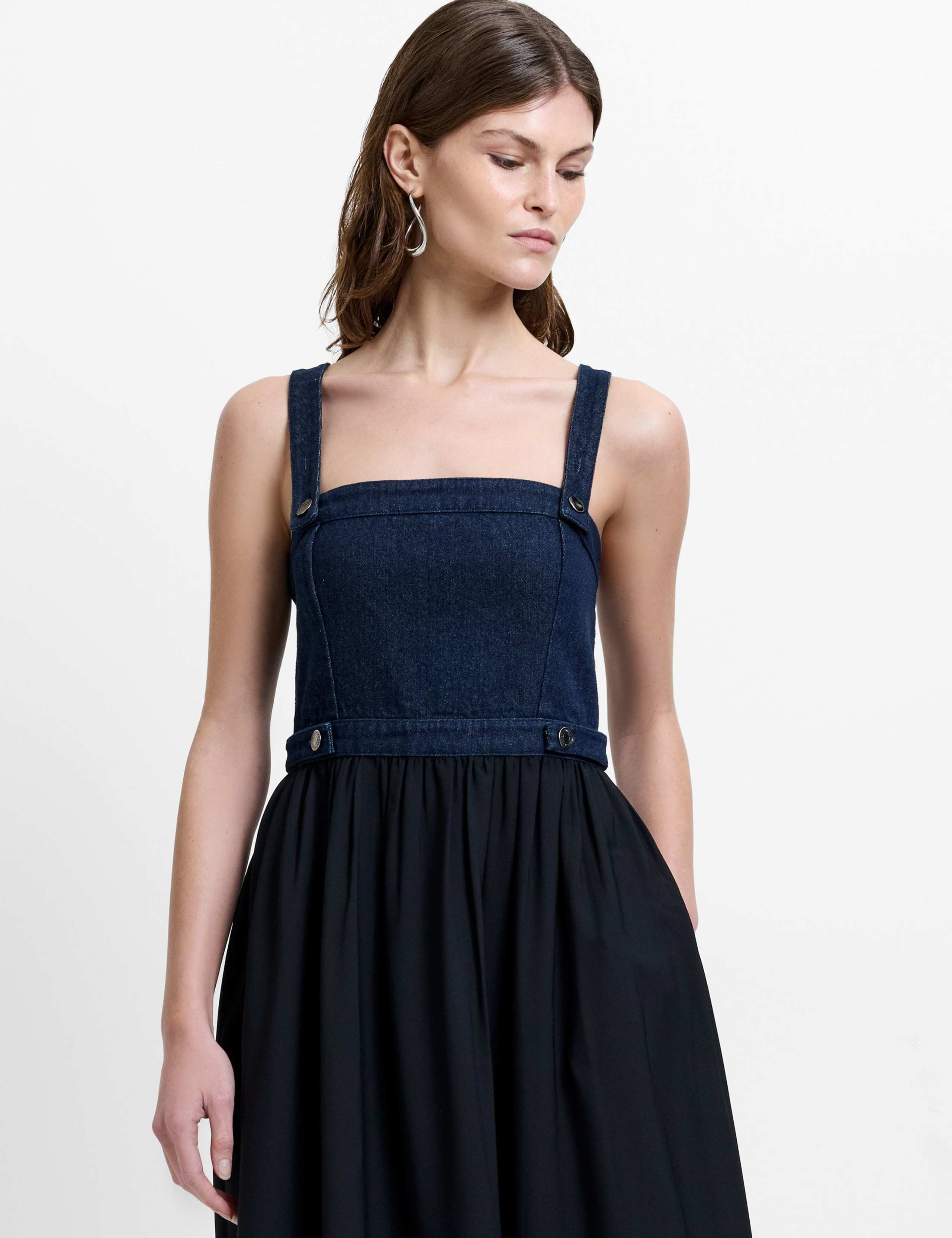 Denim Square Neck Strappy Midi Skater Dress 5 of 6