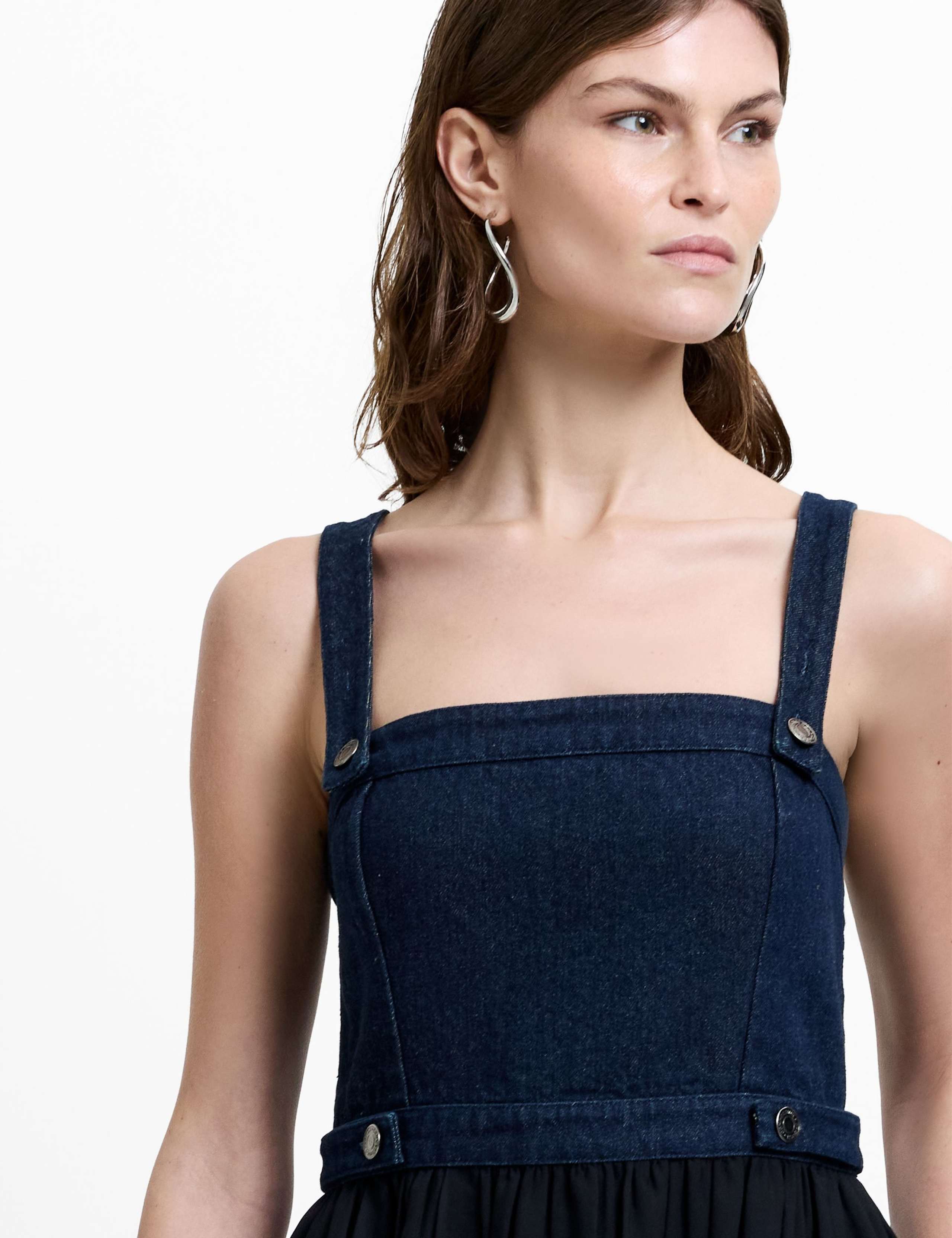 Denim Square Neck Strappy Midi Skater Dress 6 of 6