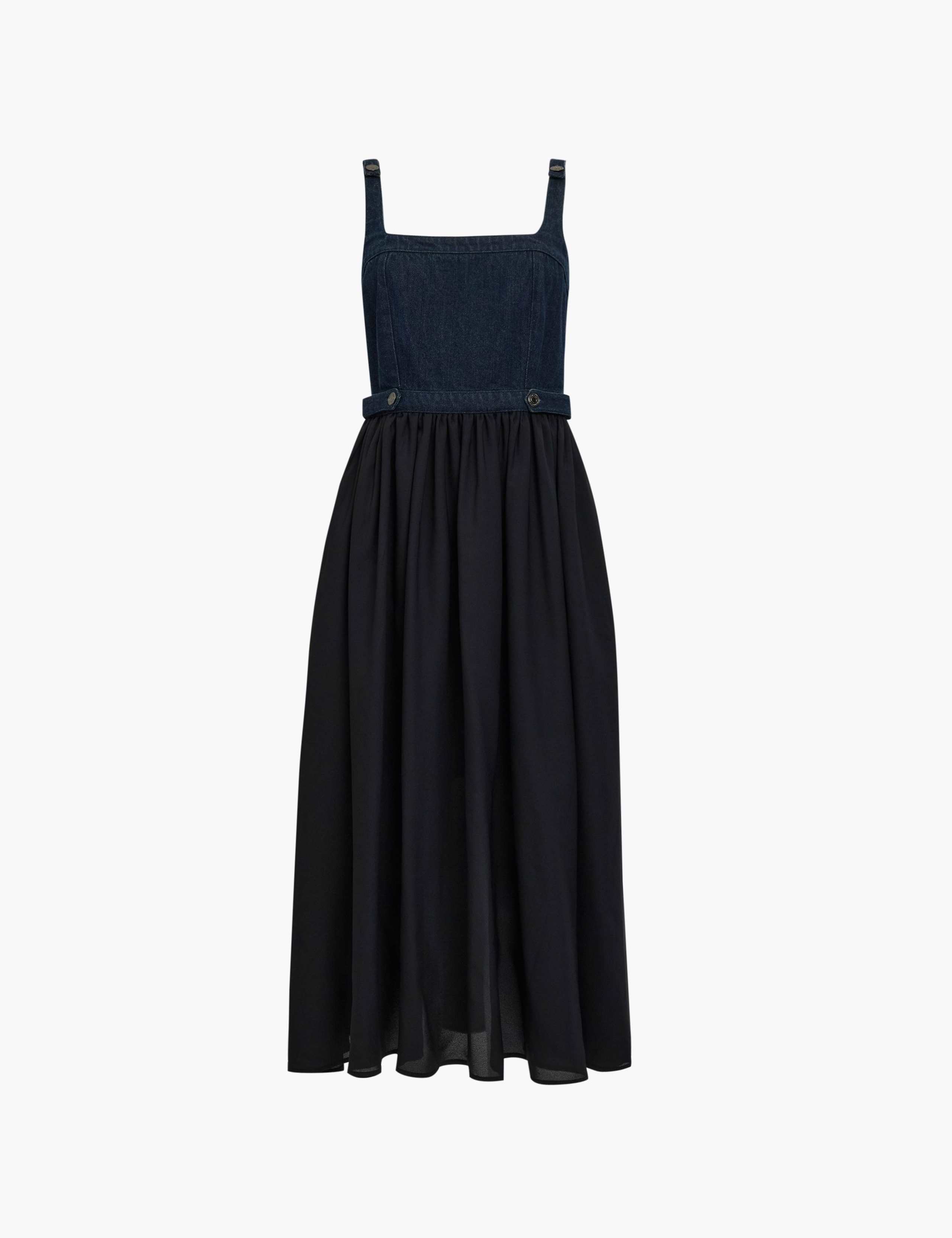 Denim Square Neck Strappy Midi Skater Dress 2 of 6