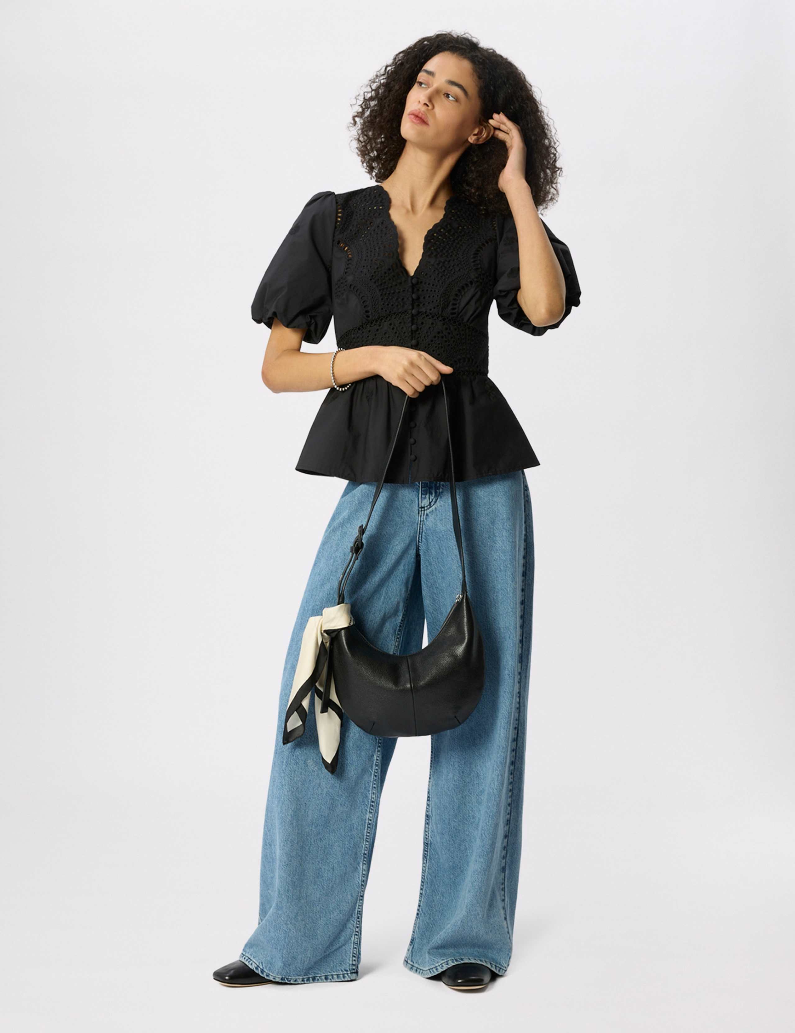 Pure Cotton Broderie V-Neck Blouse 3 of 6