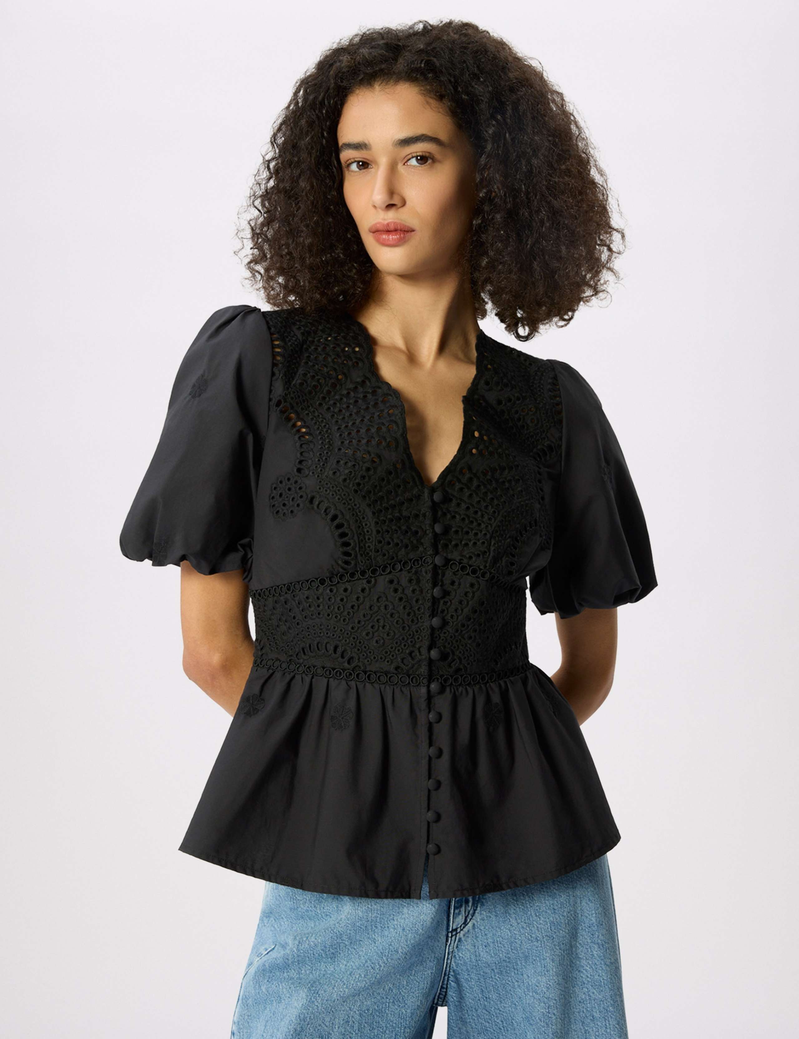 Pure Cotton Broderie V-Neck Blouse 4 of 6