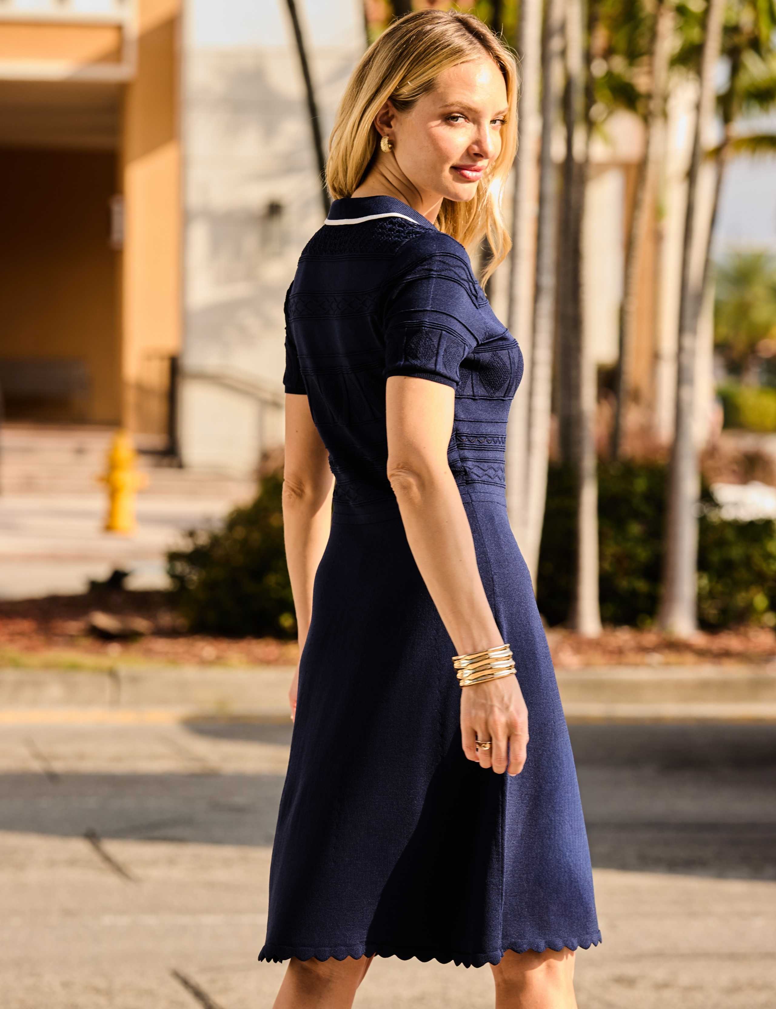 Knitted Tipped Collar Knee Length Skater Dress 7 of 7