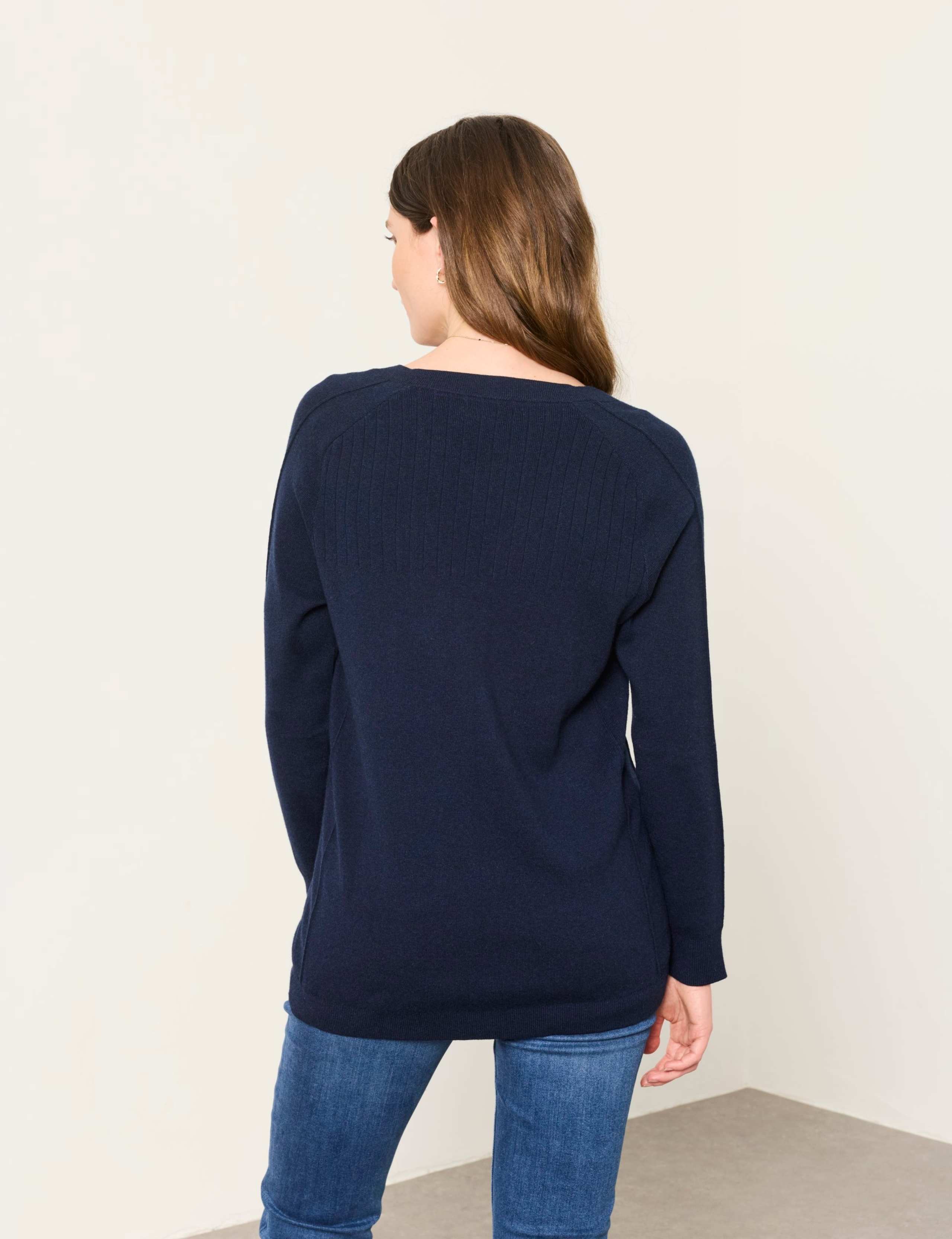 Cotton Blend V-Neck Longline Jumper 3 of 5