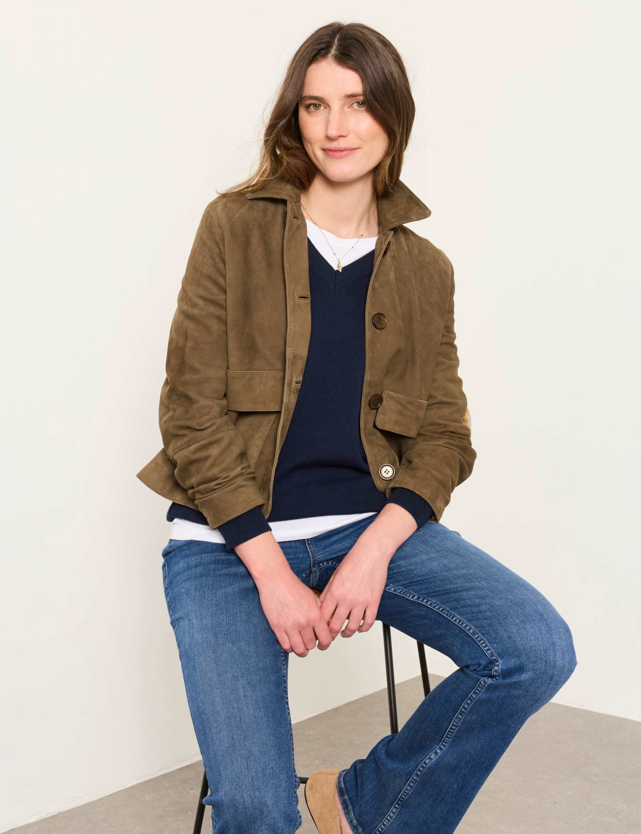 Cotton Blend V-Neck Longline Jumper 4 of 5
