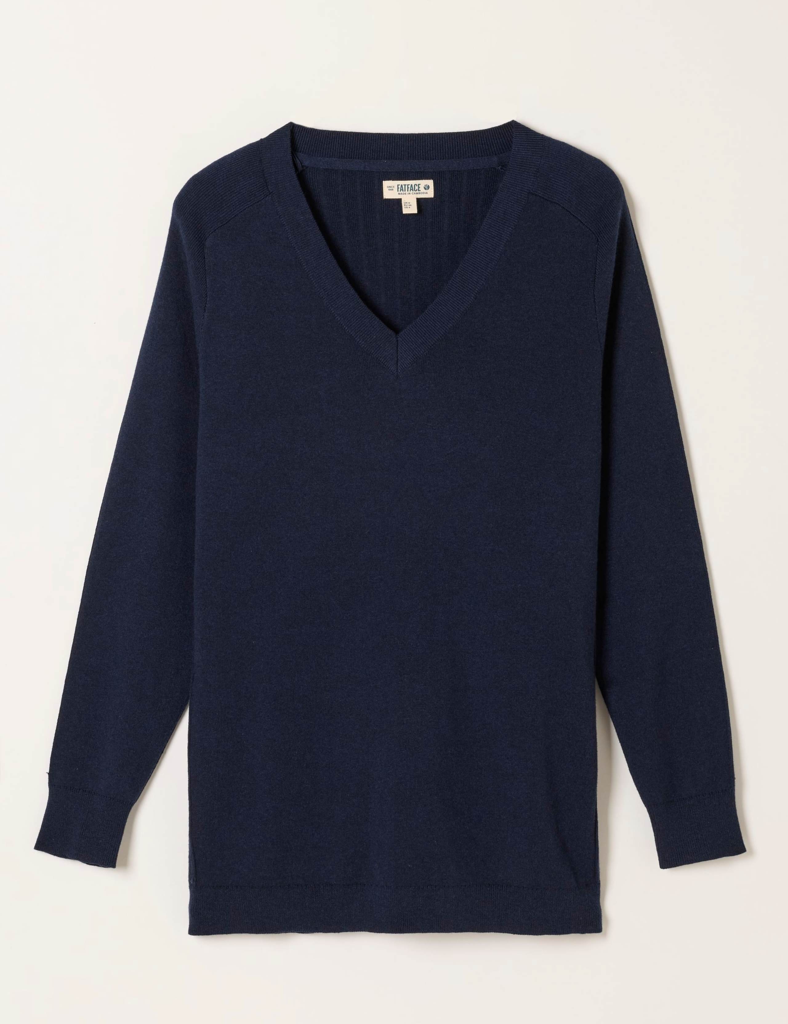 Cotton Blend V-Neck Longline Jumper 2 of 5