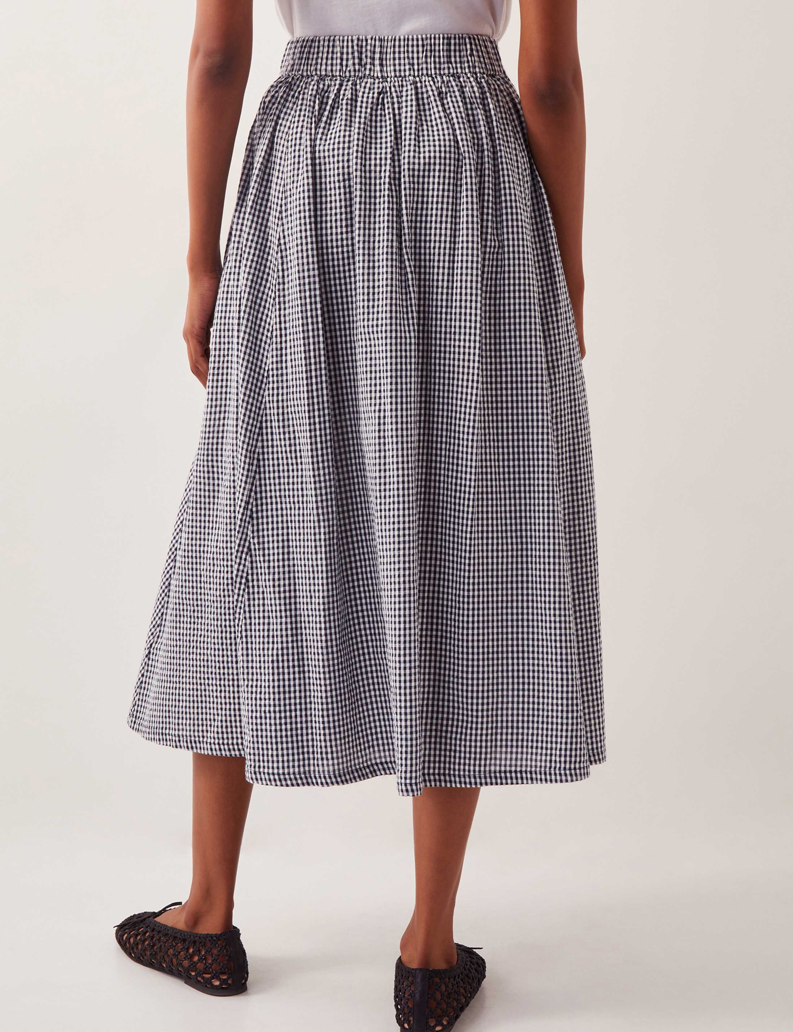 Pure Cotton Gingham Button Through Midi Skirt 2 of 5