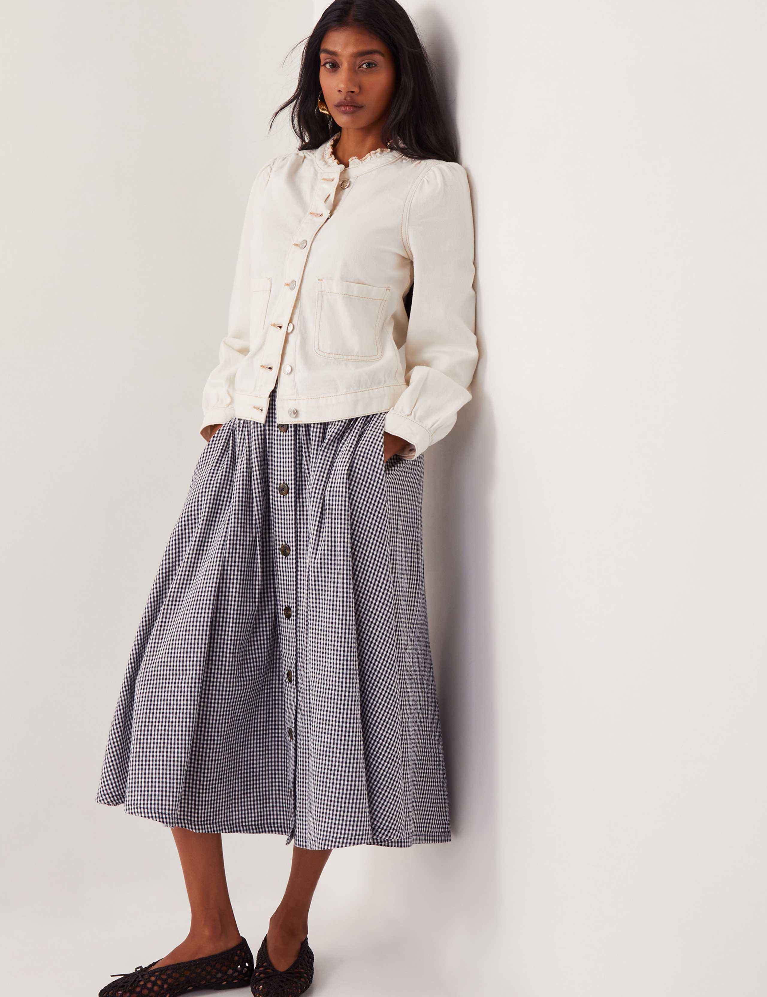 Pure Cotton Gingham Button Through Midi Skirt 5 of 5