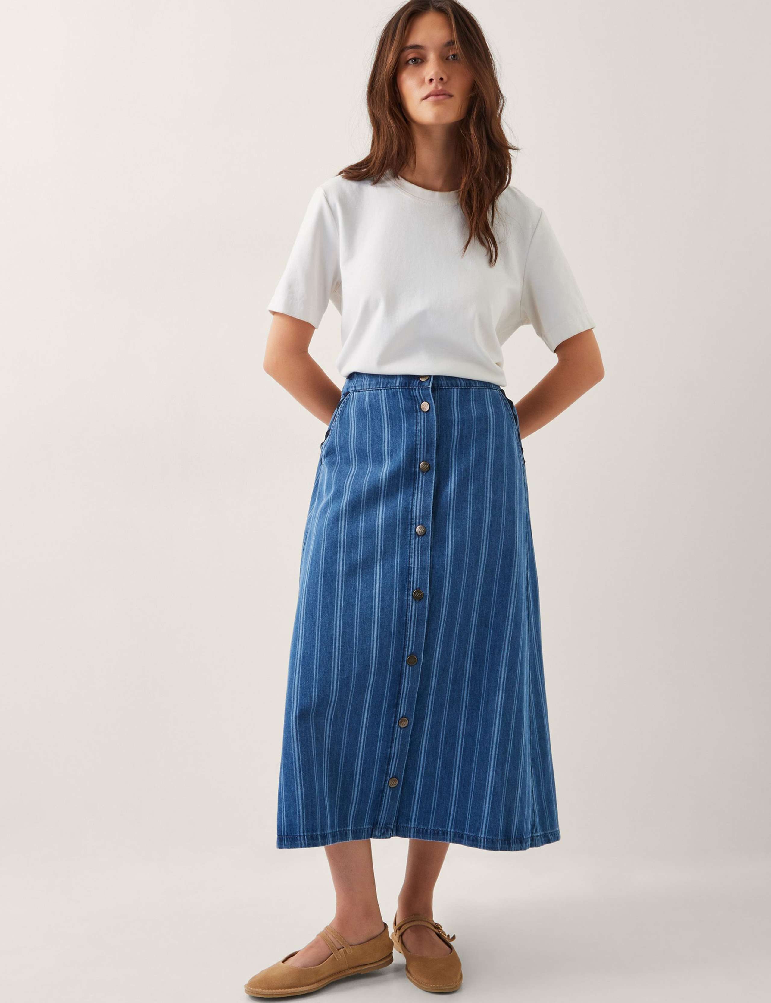 Denim Striped Midi Skirt 2 of 4