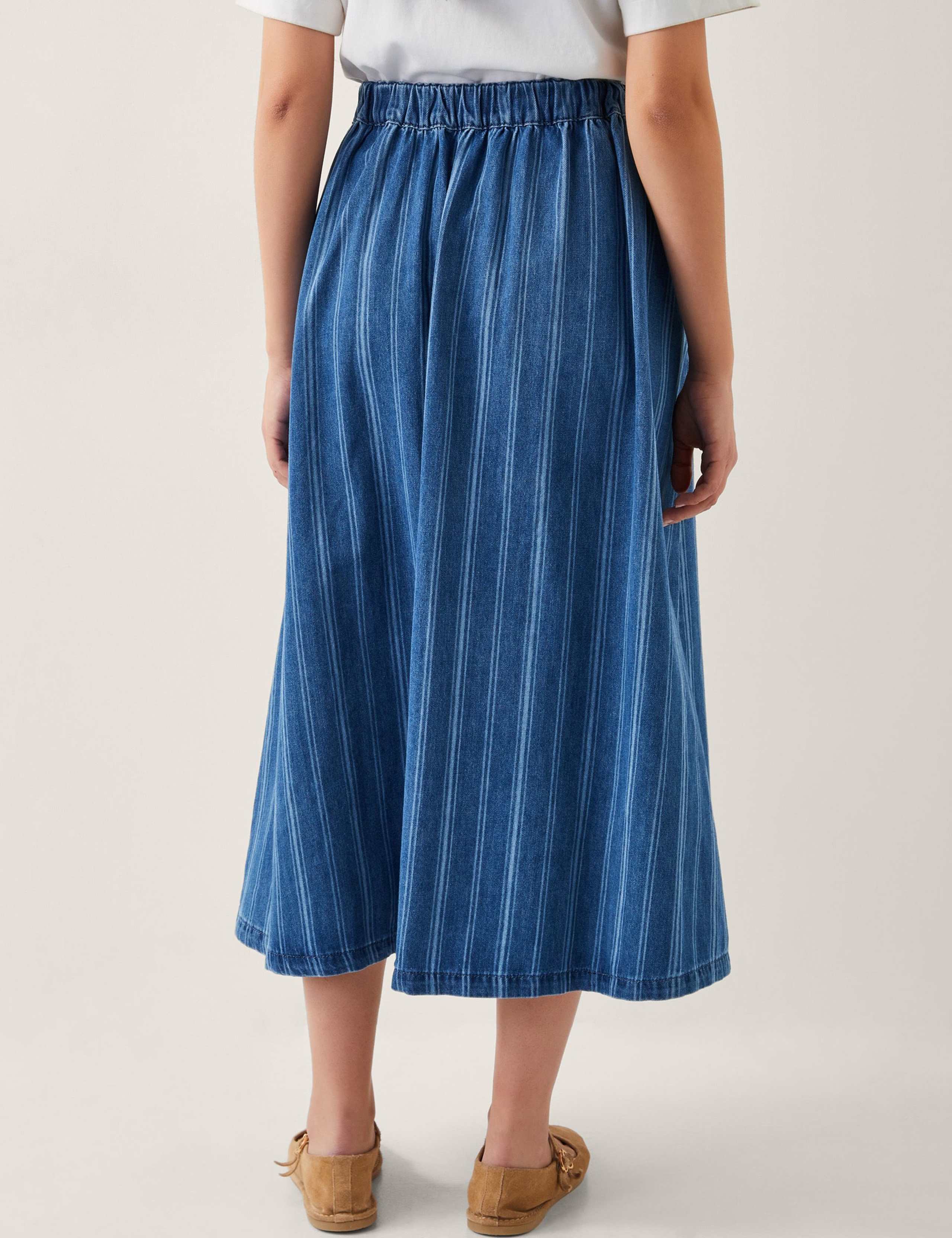 Denim Striped Midi Skirt 4 of 4