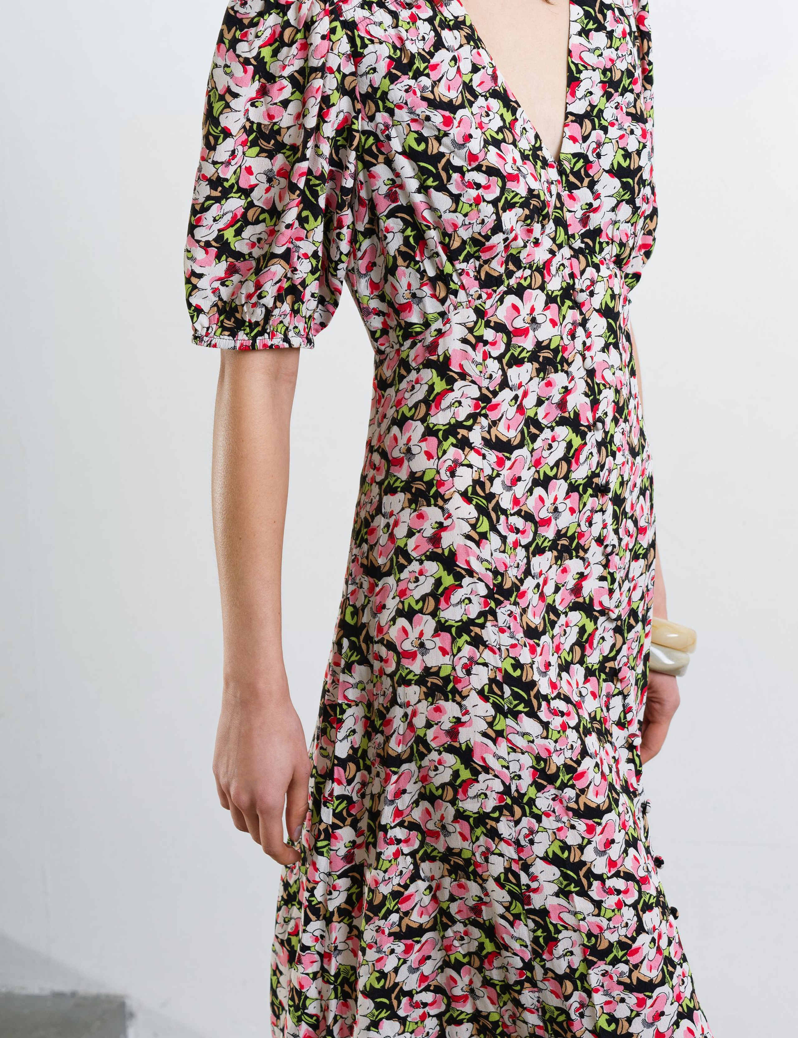 Floral V-Neck Puff Sleeve Midi Tea Dress 7 of 7