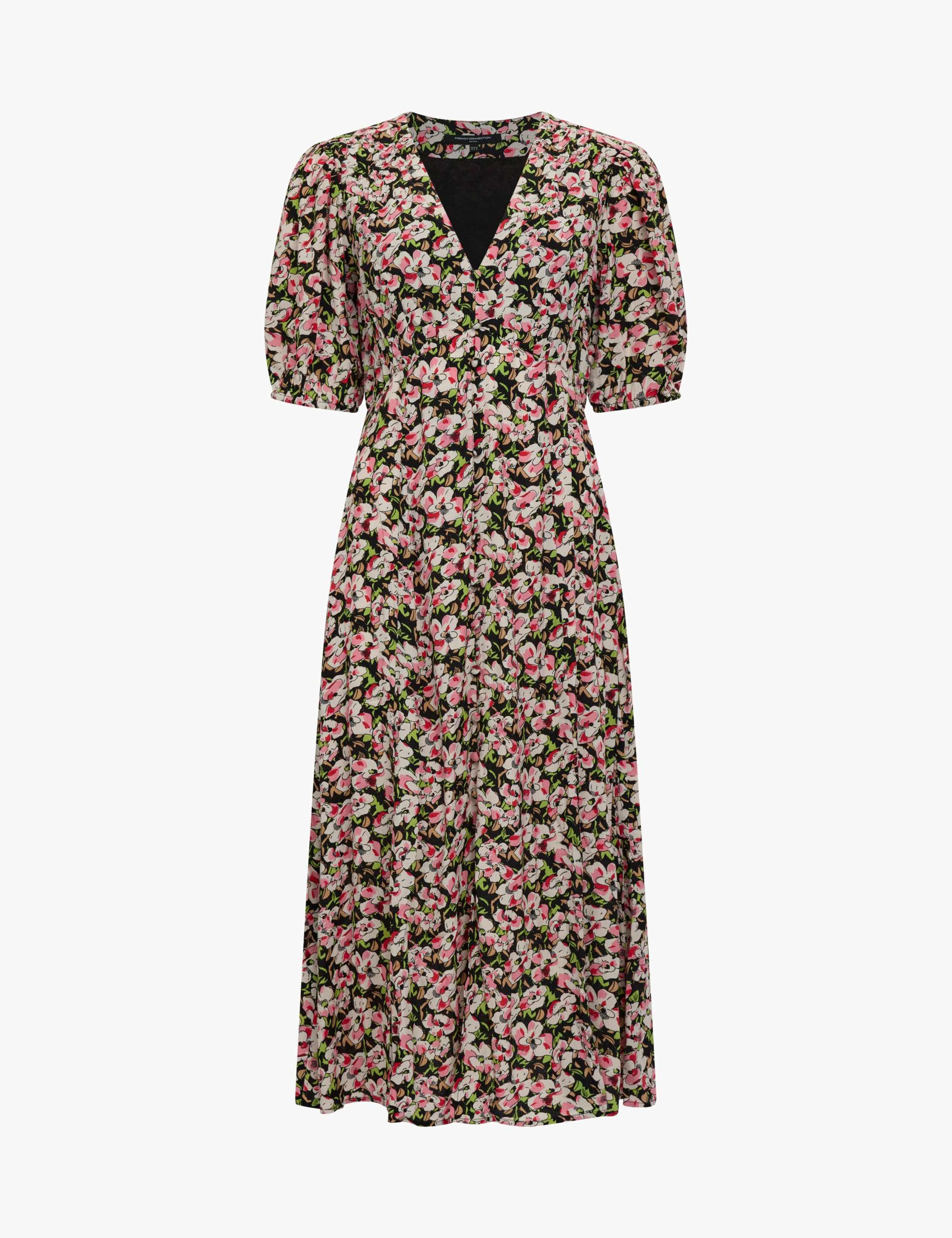 Floral V-Neck Puff Sleeve Midi Tea Dress 2 of 7