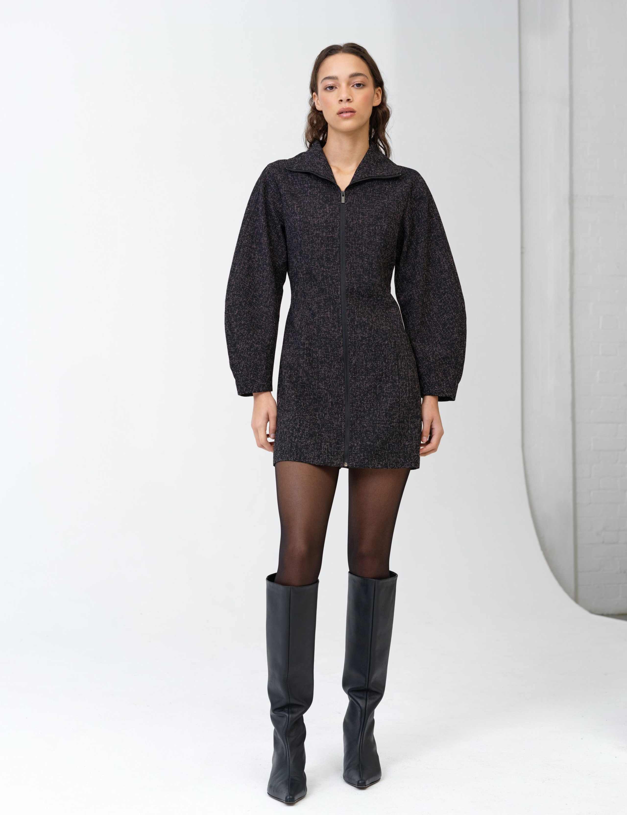 Textured Funnel Neck Mini Shift Dress 1 of 5