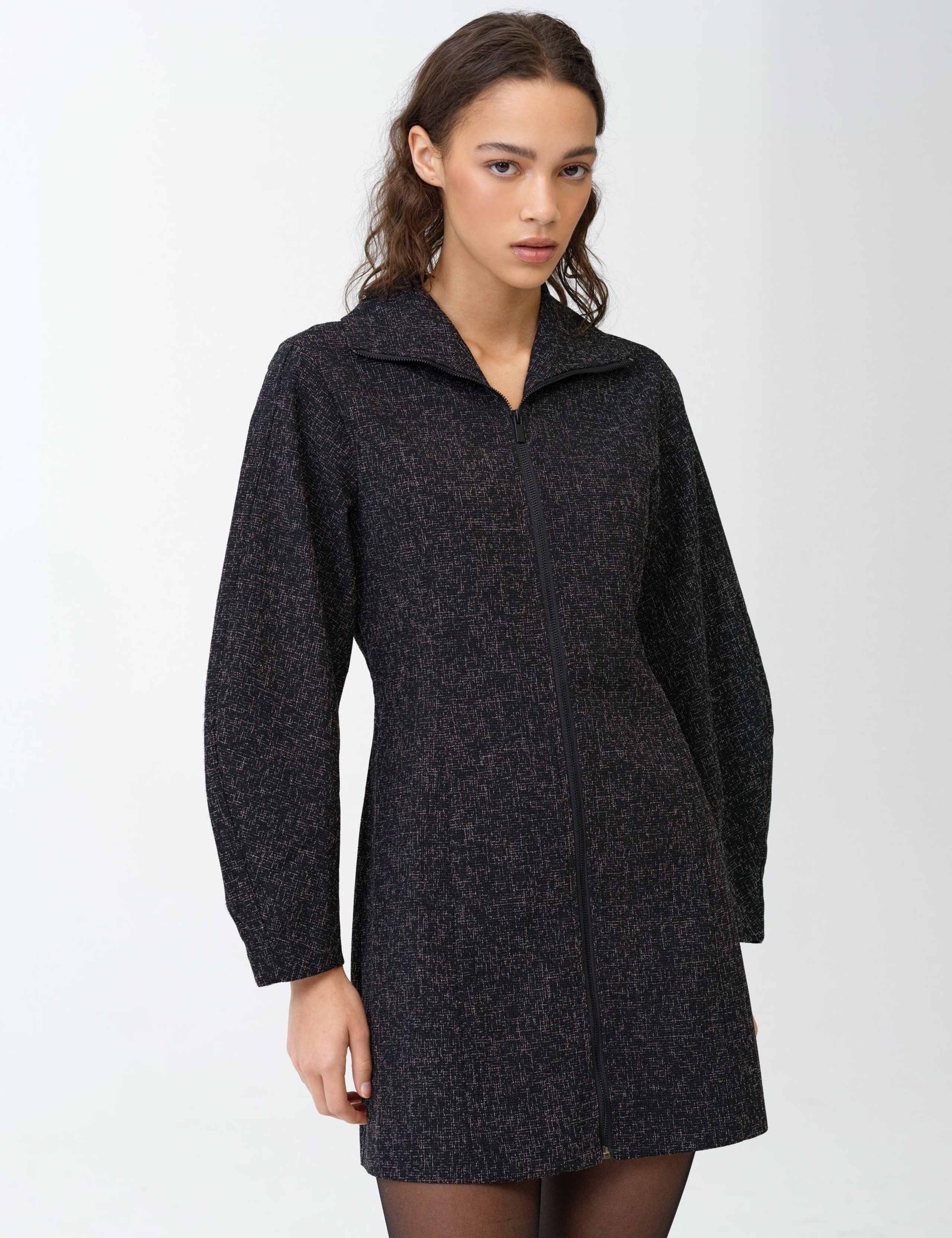 Textured Funnel Neck Mini Shift Dress 3 of 5