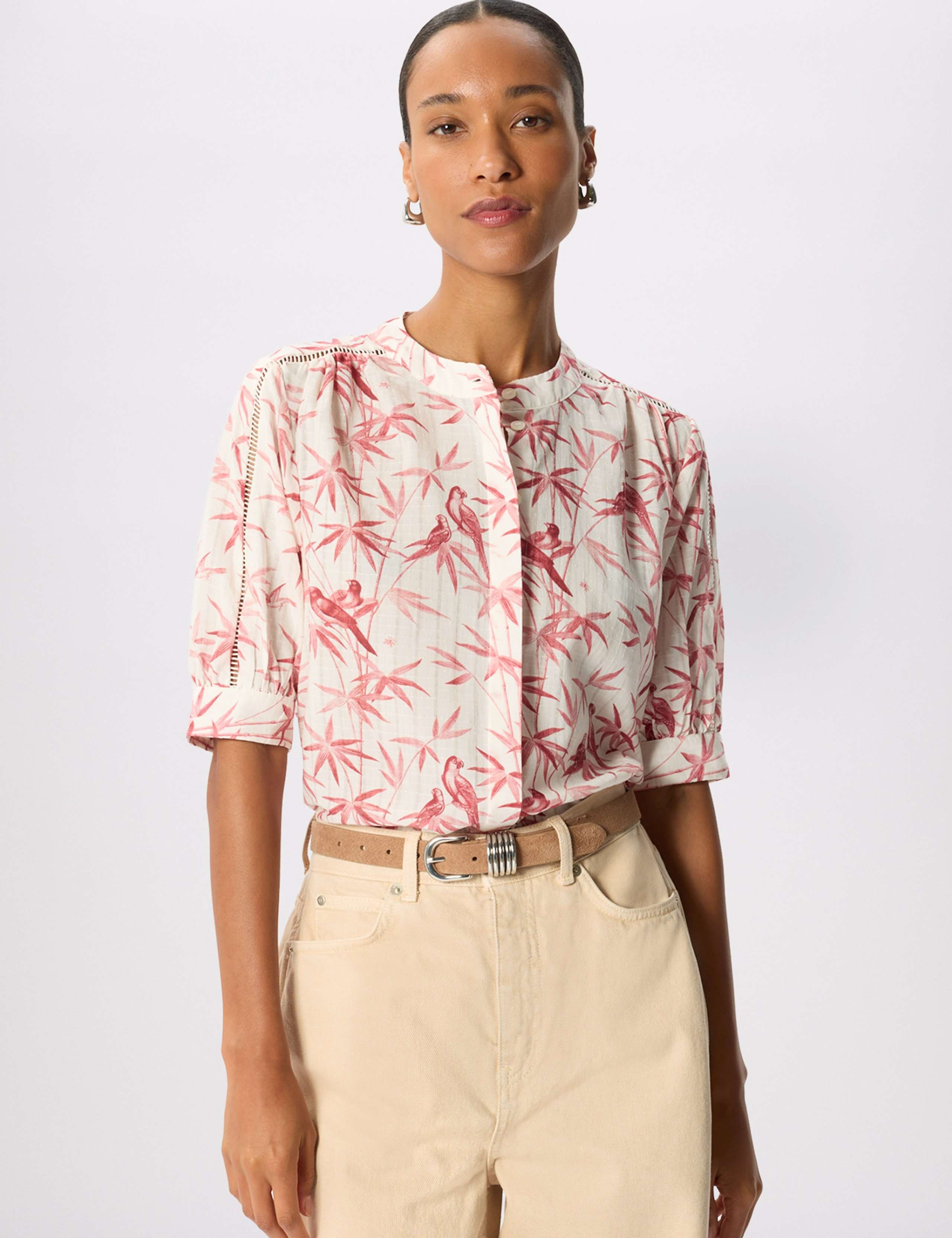Lyocell Rich Parakeet Print Textured Shirt 1 of 6
