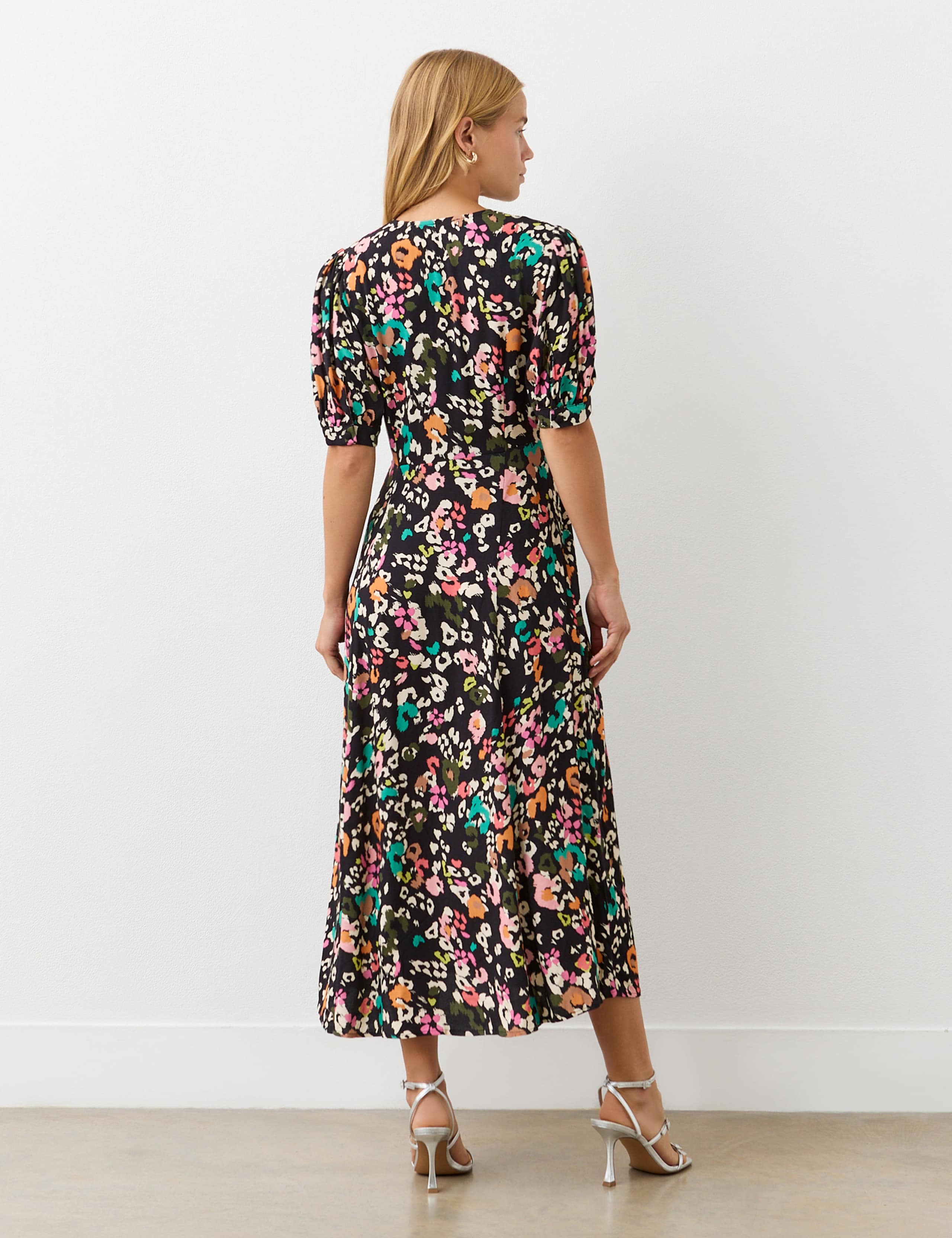 Crepe Floral V-Neck Midi Tea Dress 2 of 4
