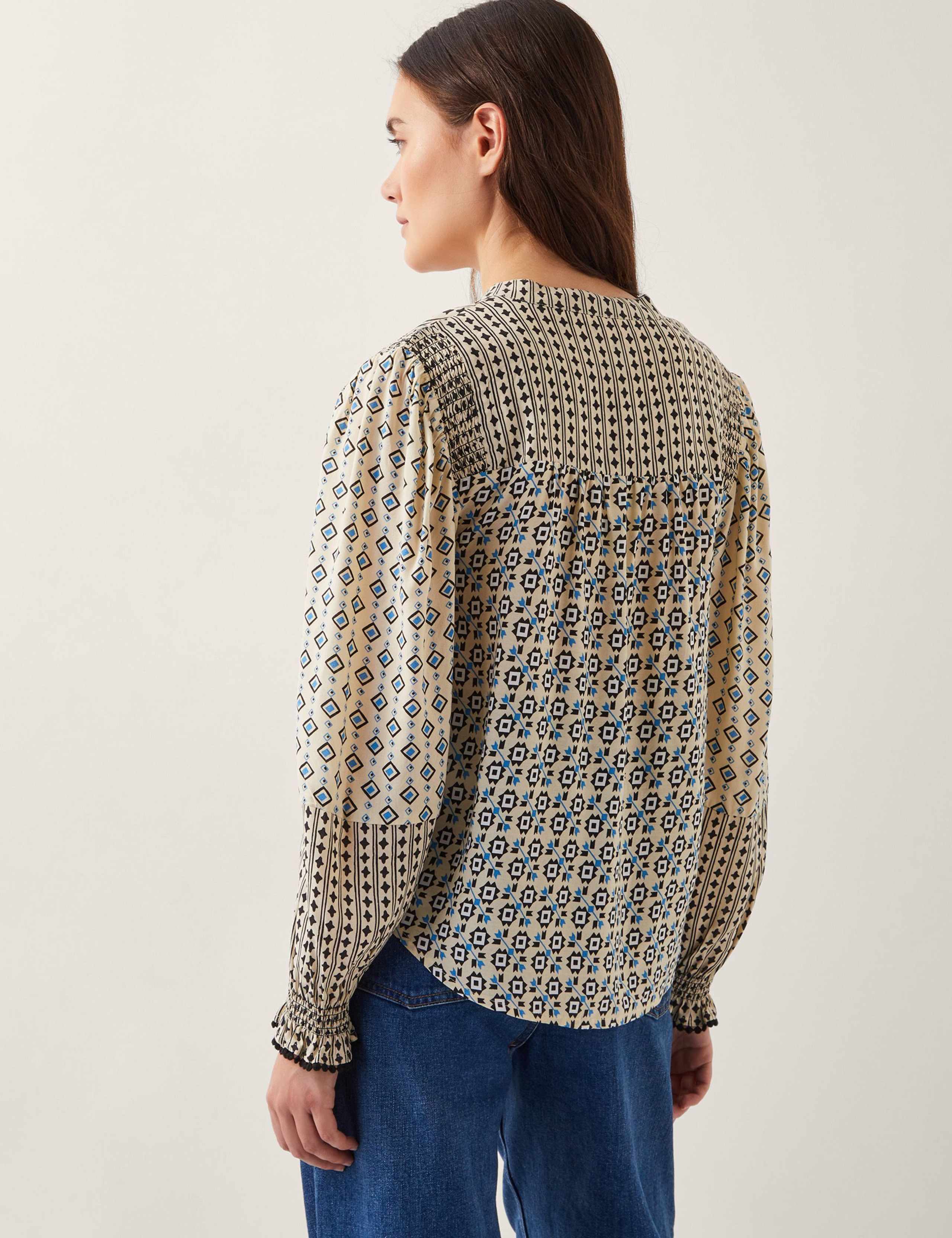 Printed V-Neck Blouson Sleeve Blouse 4 of 4