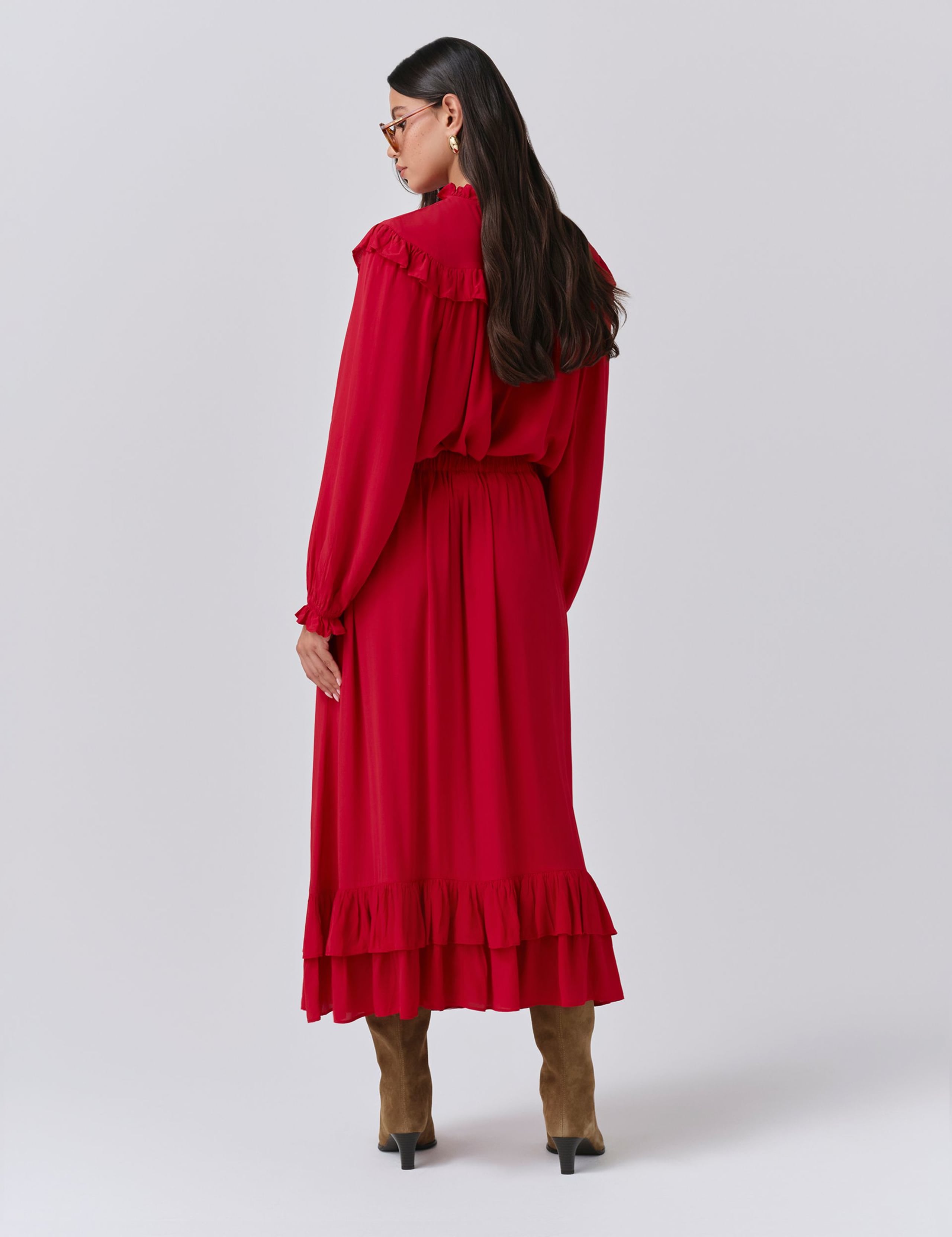 Crepe Ruffle Midi Tiered Skirt 3 of 5