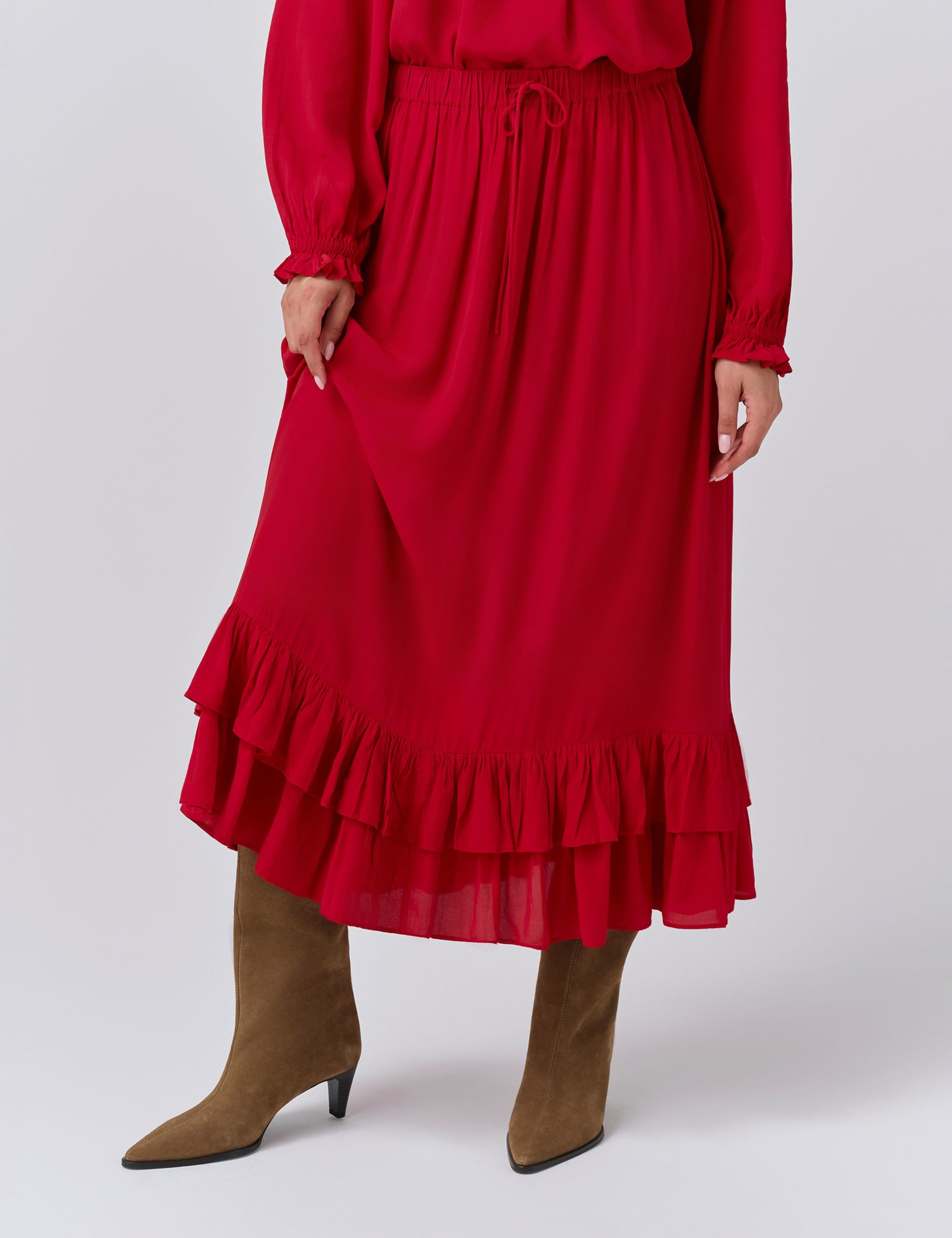 Crepe Ruffle Midi Tiered Skirt 4 of 5
