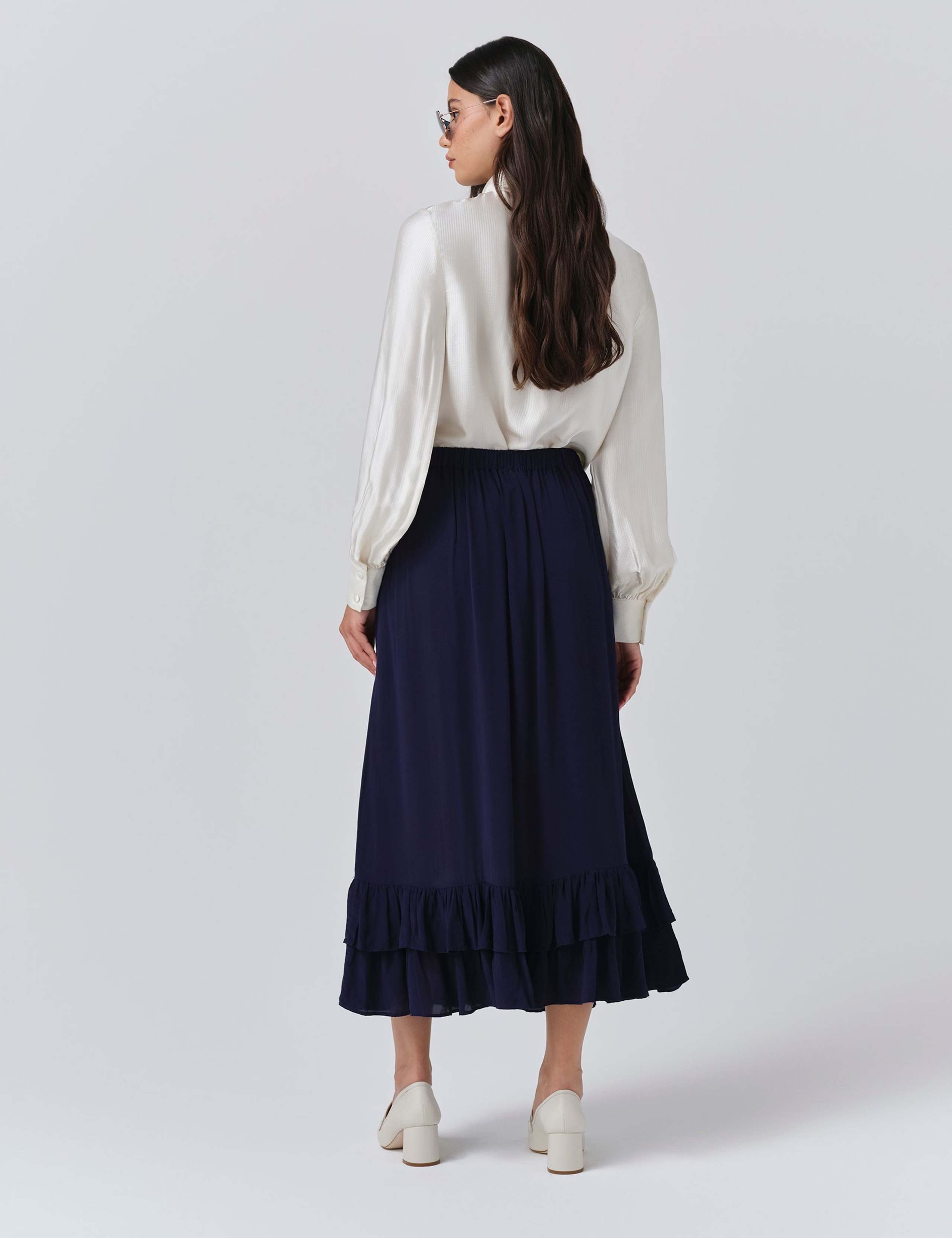 Crepe Ruffle Midi Tiered Skirt 2 of 4