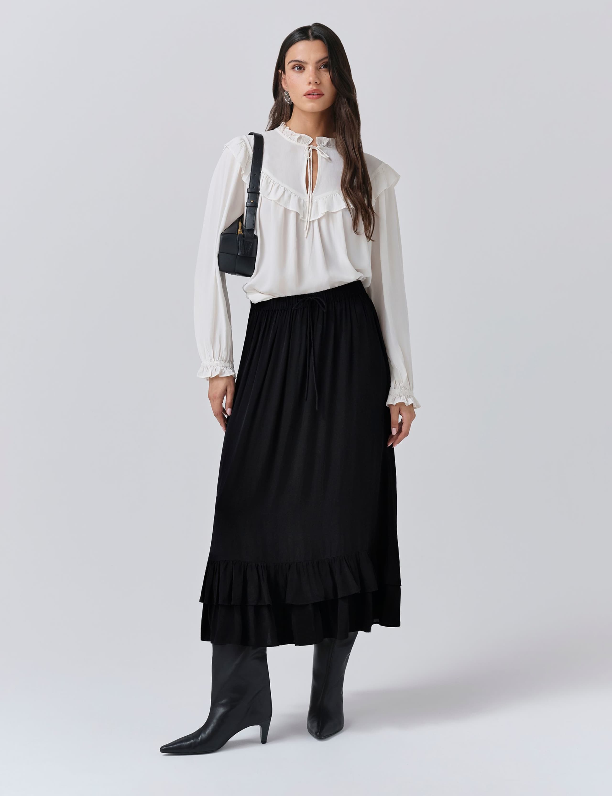 Crepe Ruffle Midi Tiered Skirt 1 of 4