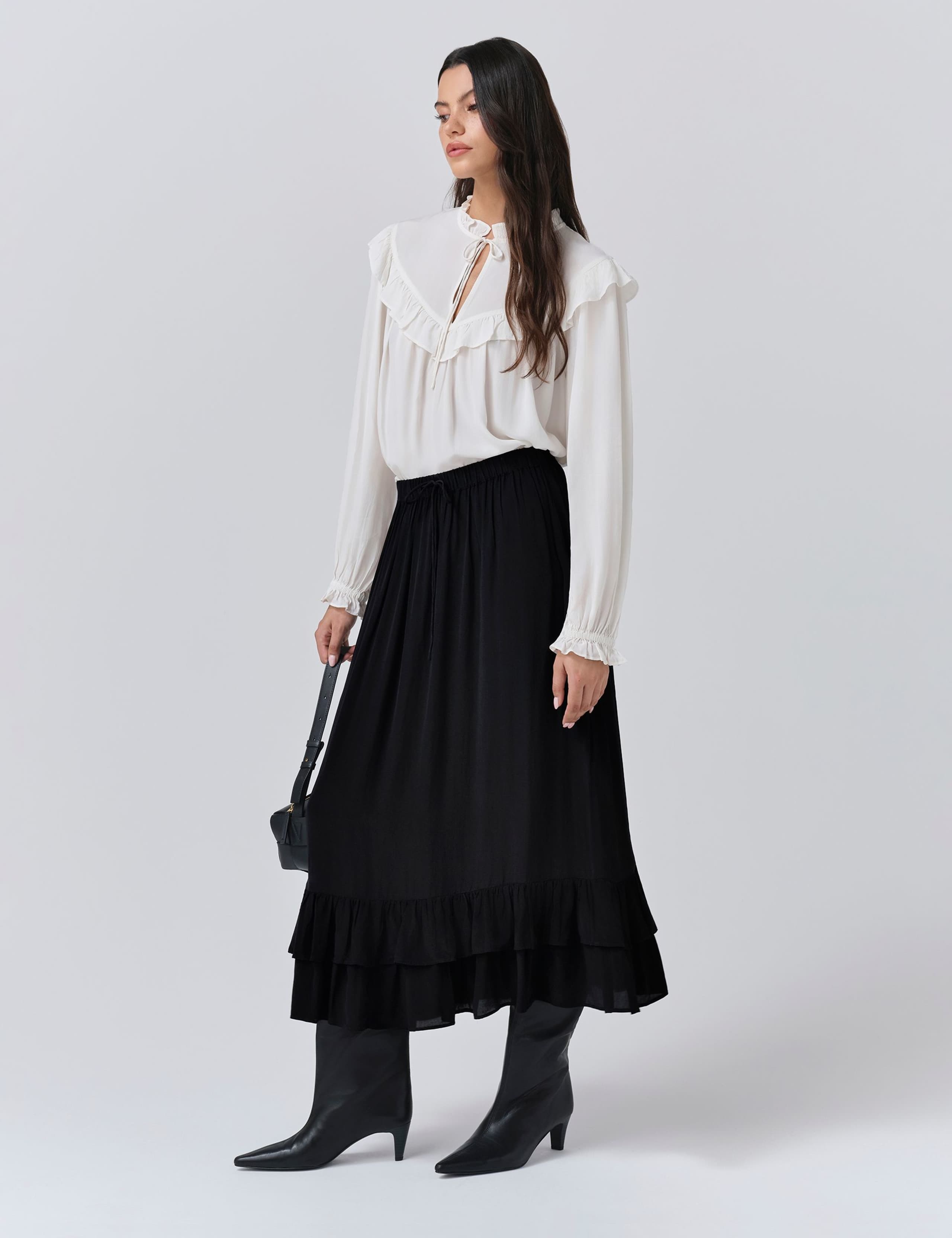 Crepe Ruffle Midi Tiered Skirt 2 of 4