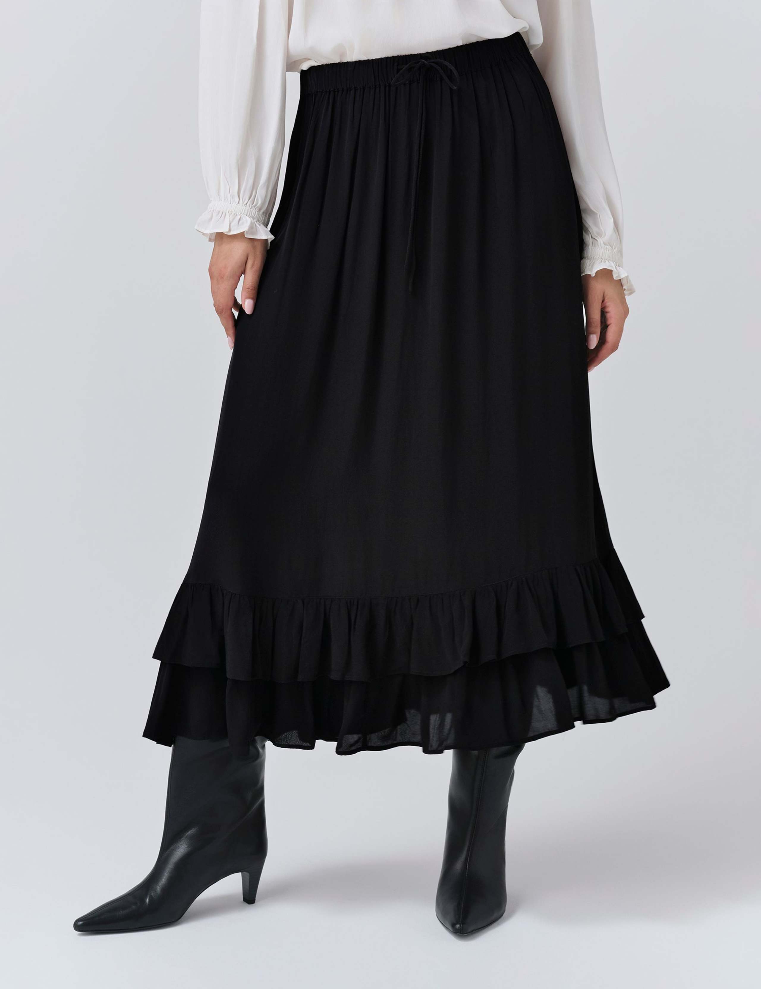 Crepe Ruffle Midi Tiered Skirt 3 of 4
