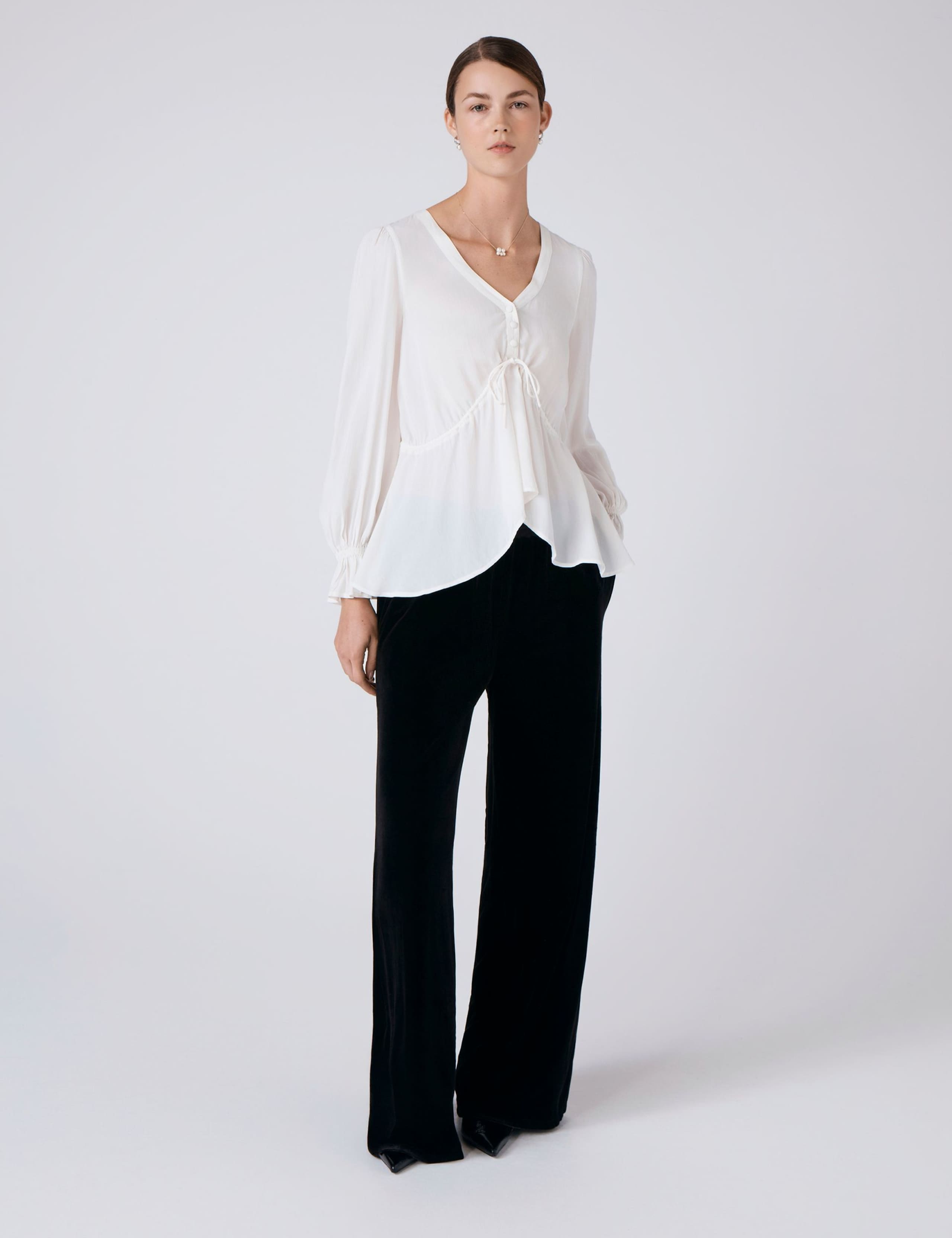 Crepe V-Neck Tie Front Blouse 4 of 5