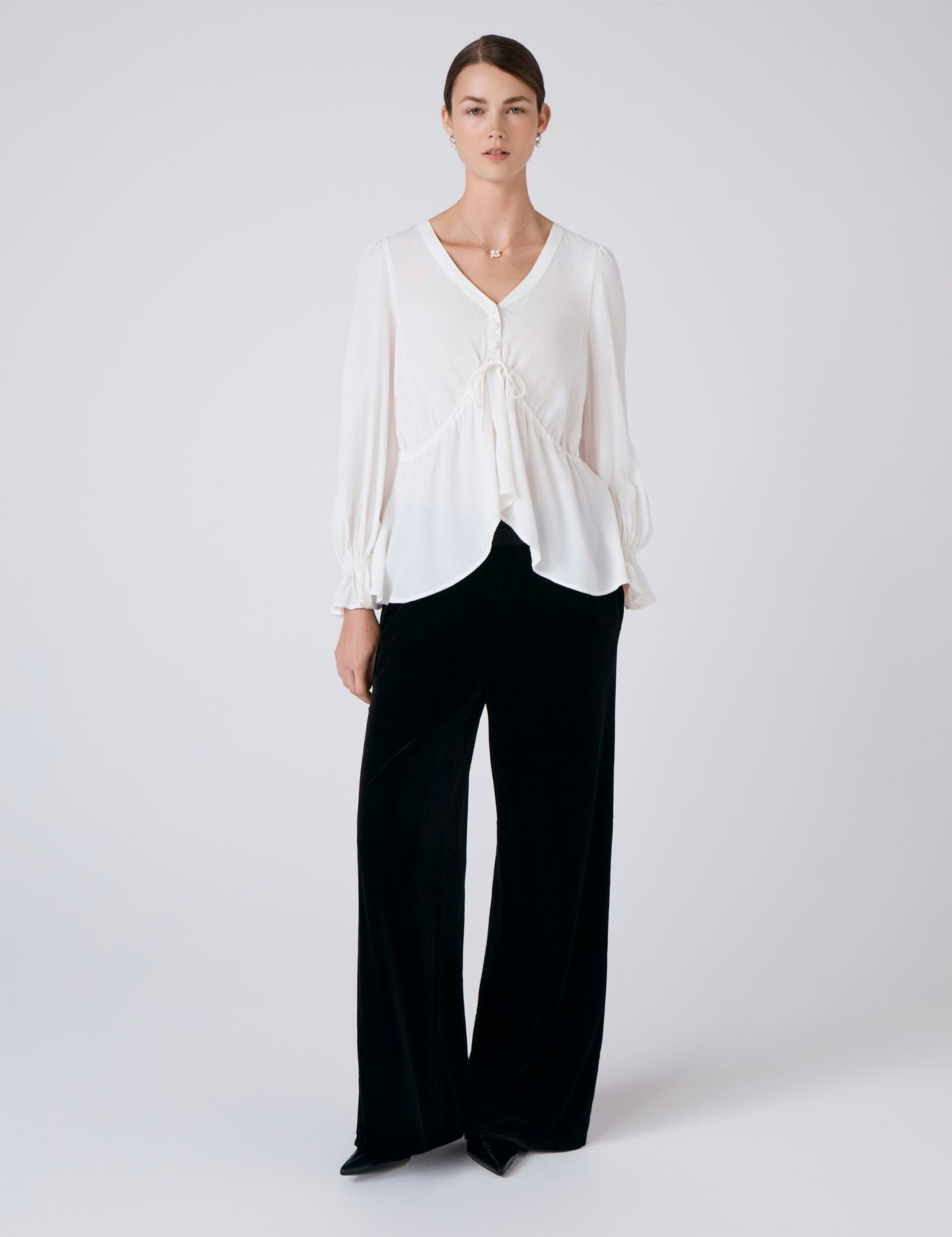Crepe V-Neck Tie Front Blouse 5 of 5