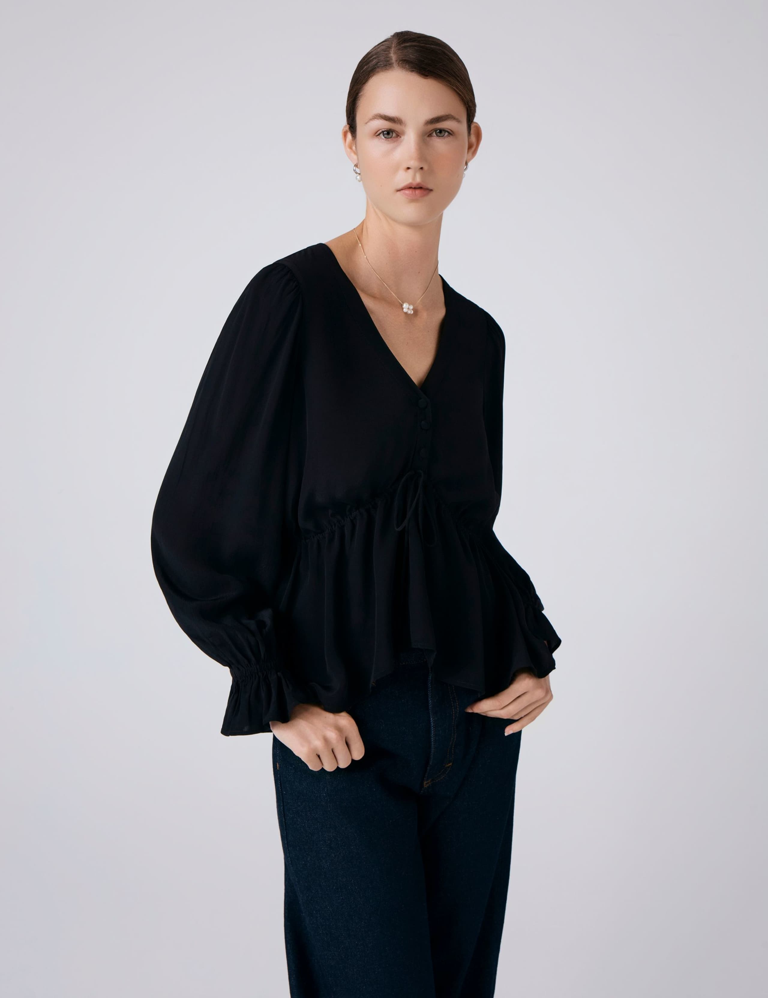 Crepe V-Neck Tie Front Blouse 2 of 5