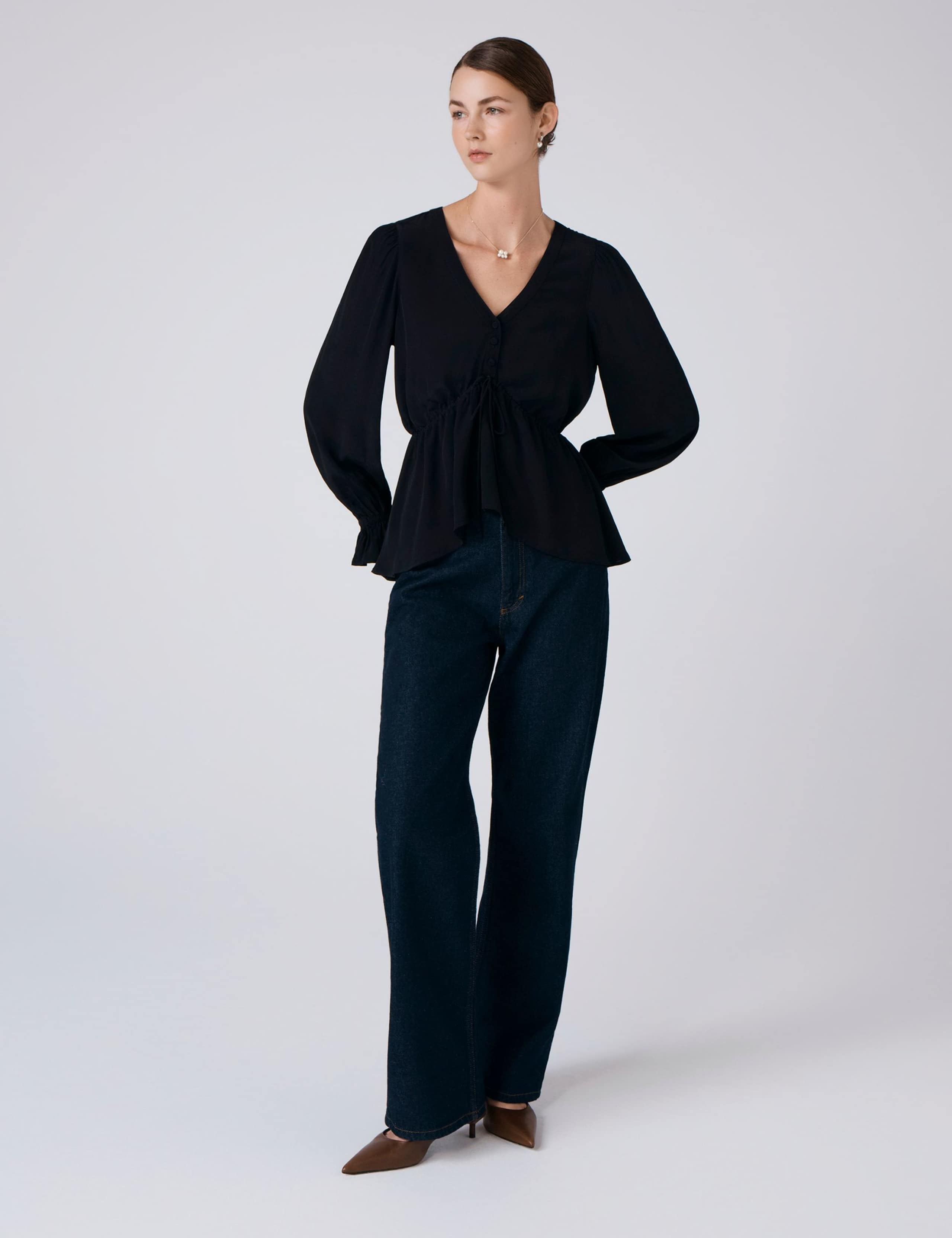 Crepe V-Neck Tie Front Blouse 5 of 5