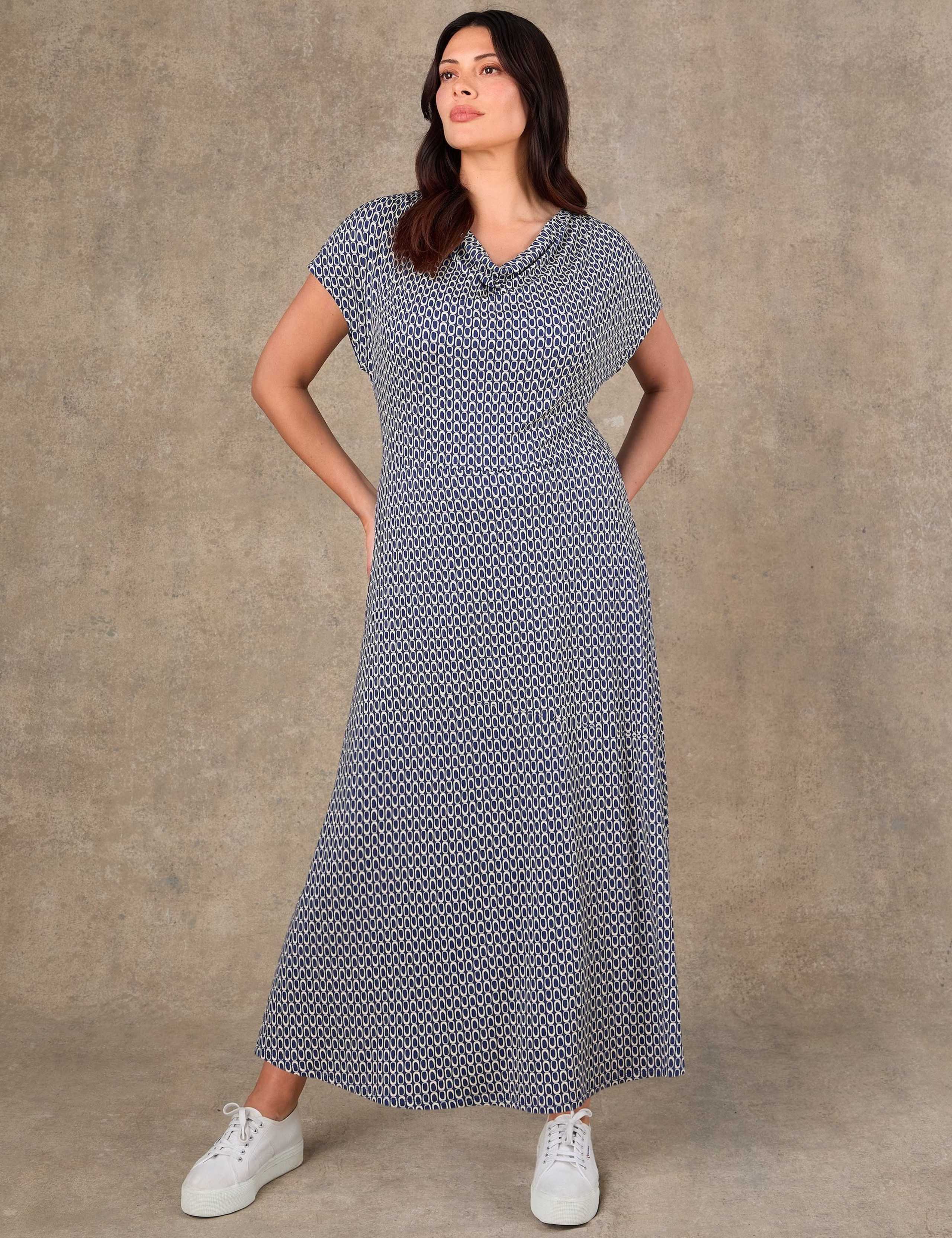 Jersey Geometric Cowl Neck Maxi Skater Dress 2 of 5