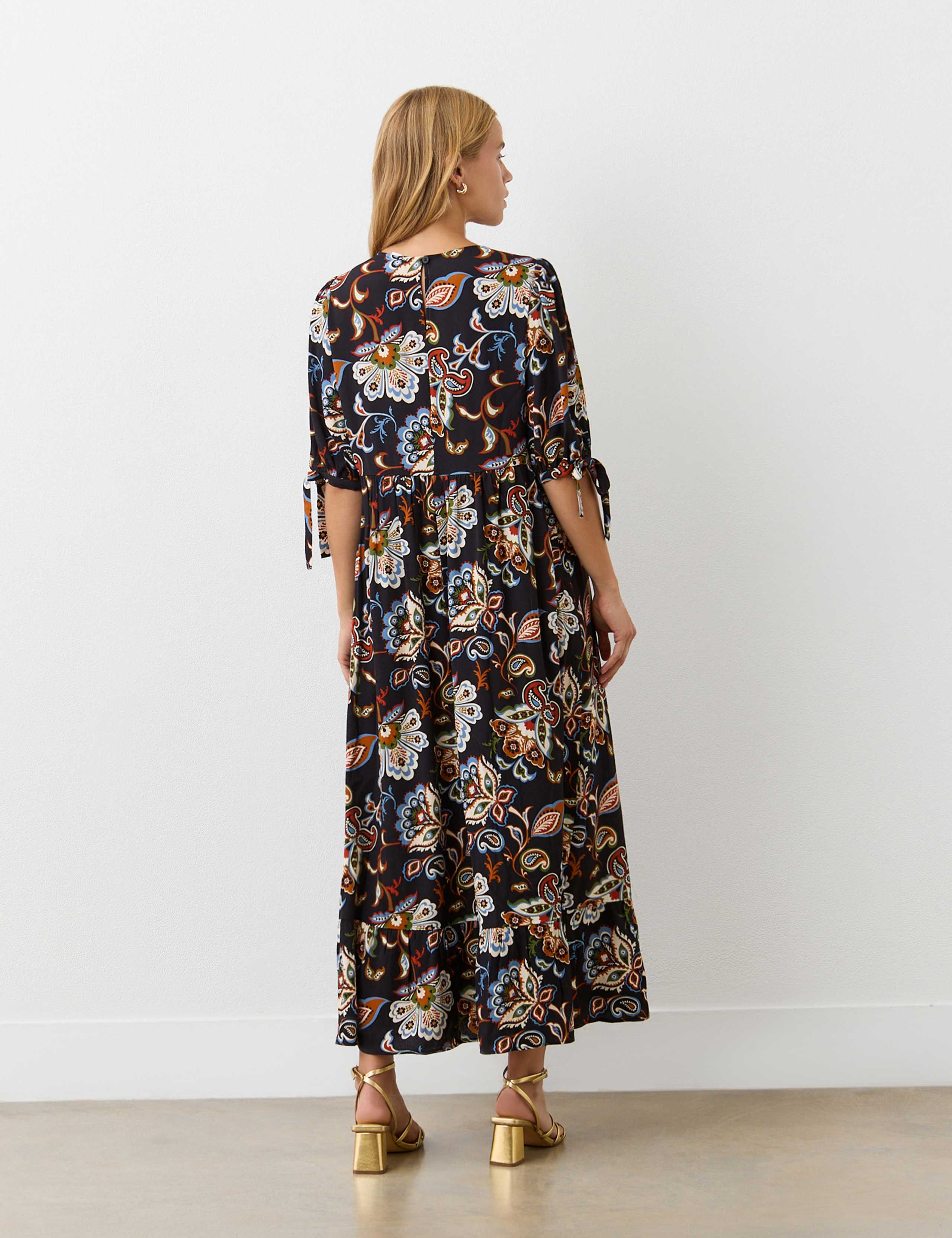 Crepe Floral Round Neck Midi Smock Dress 4 of 4