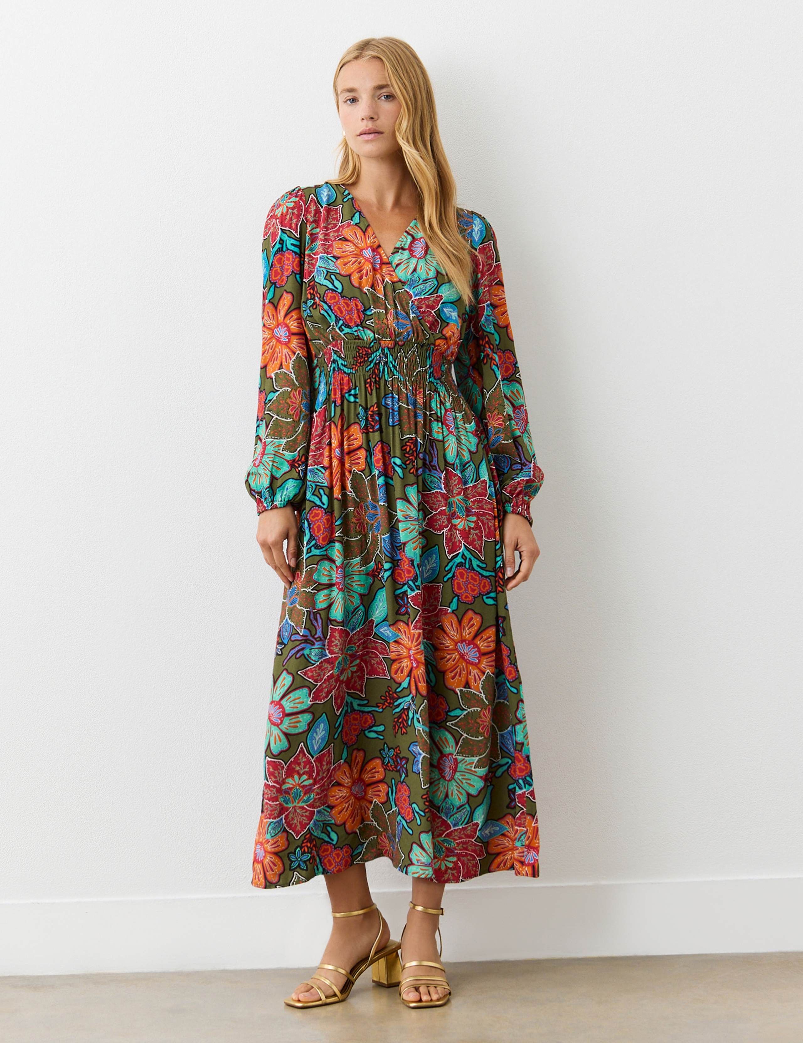 Crepe Floral V-Neck Midi Waisted Dress 4 of 4