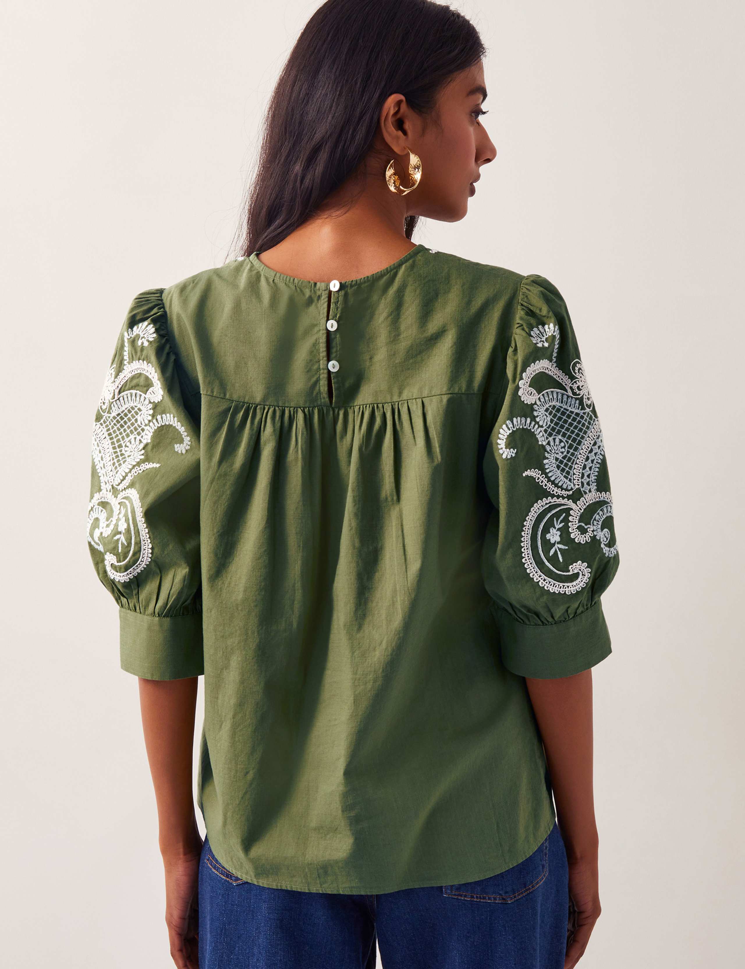 Pure Cotton Embellished Puff Sleeve Top 2 of 4