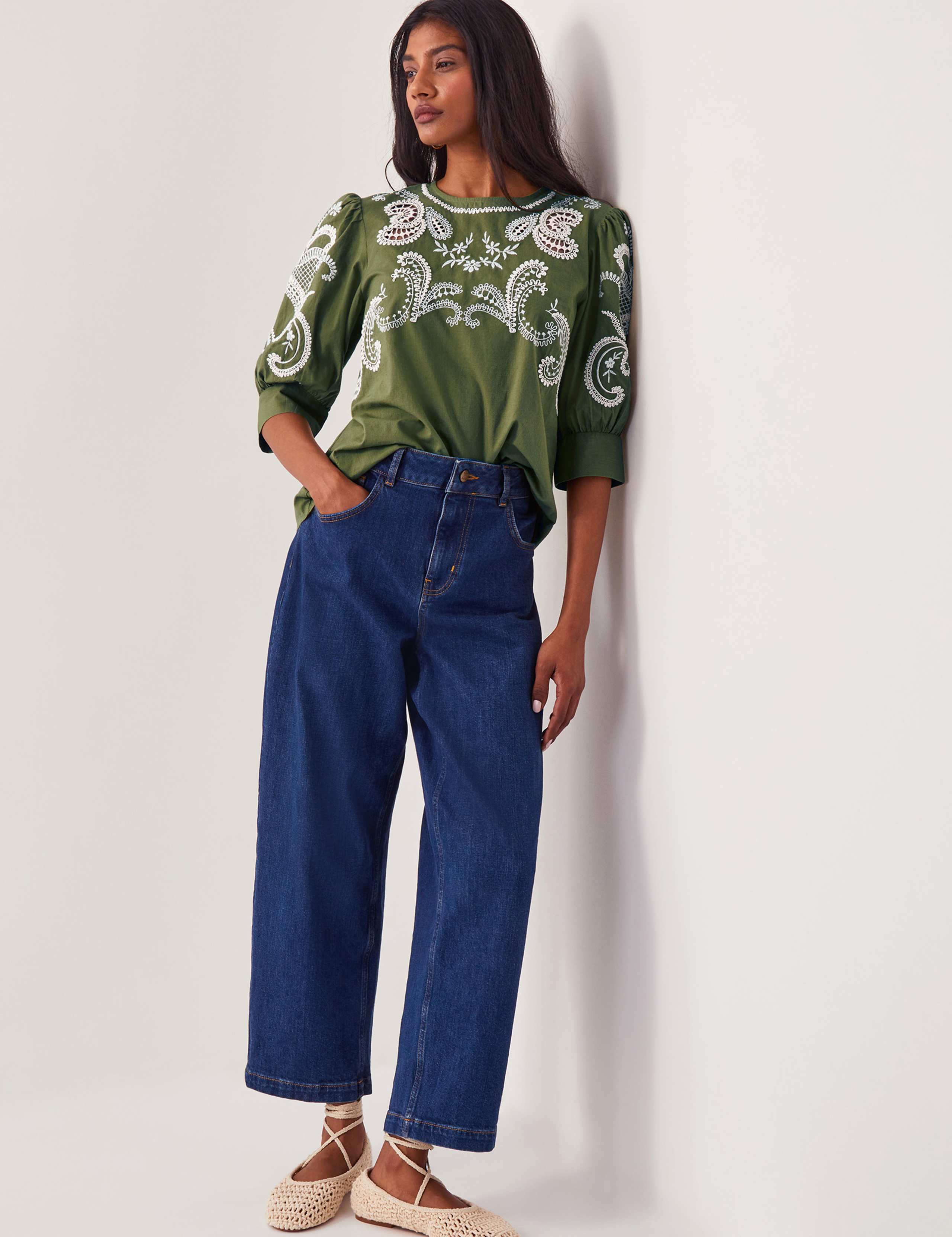 Pure Cotton Embellished Puff Sleeve Top 4 of 4