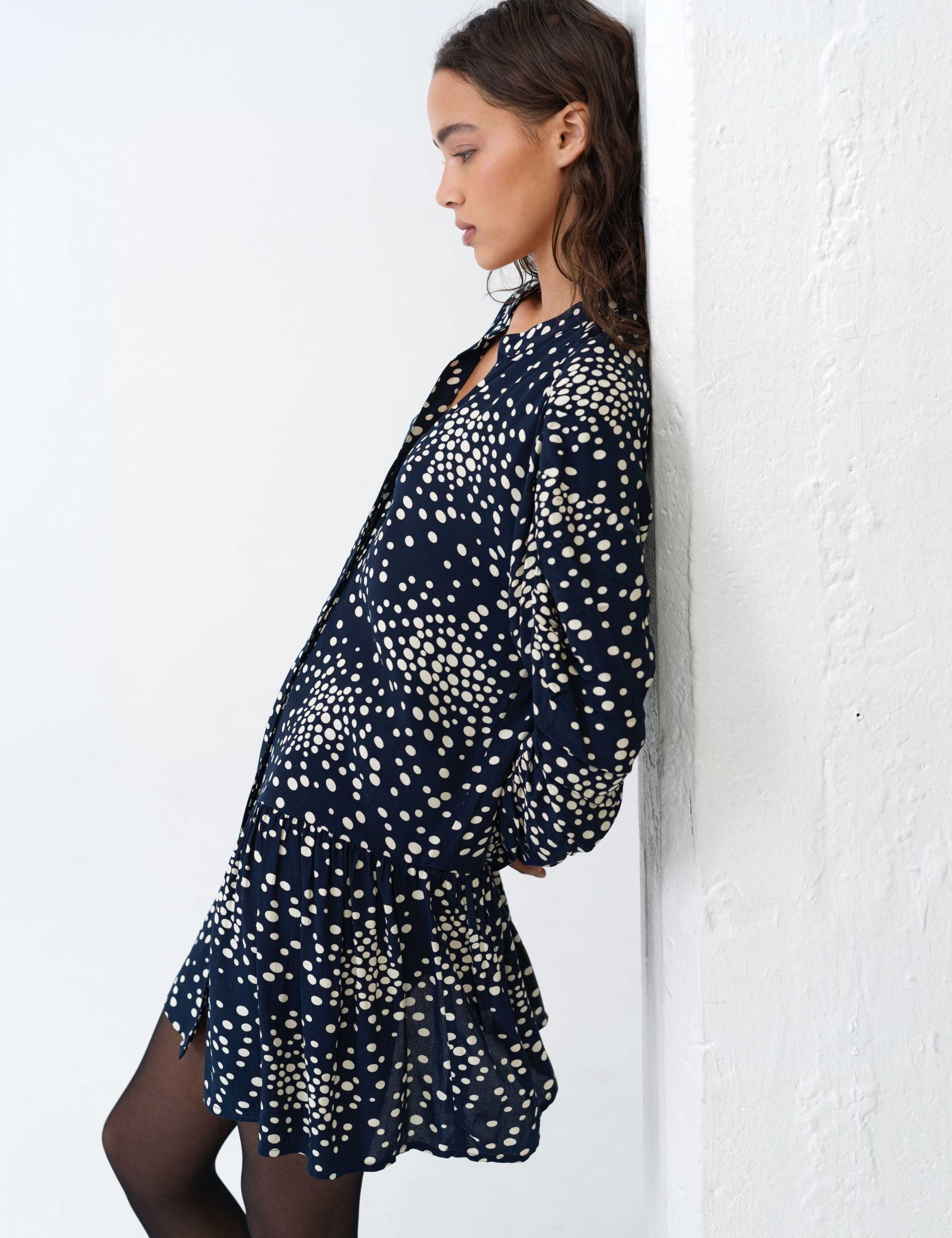 Polka Dot V-Neck Mini Smock Dress 4 of 6