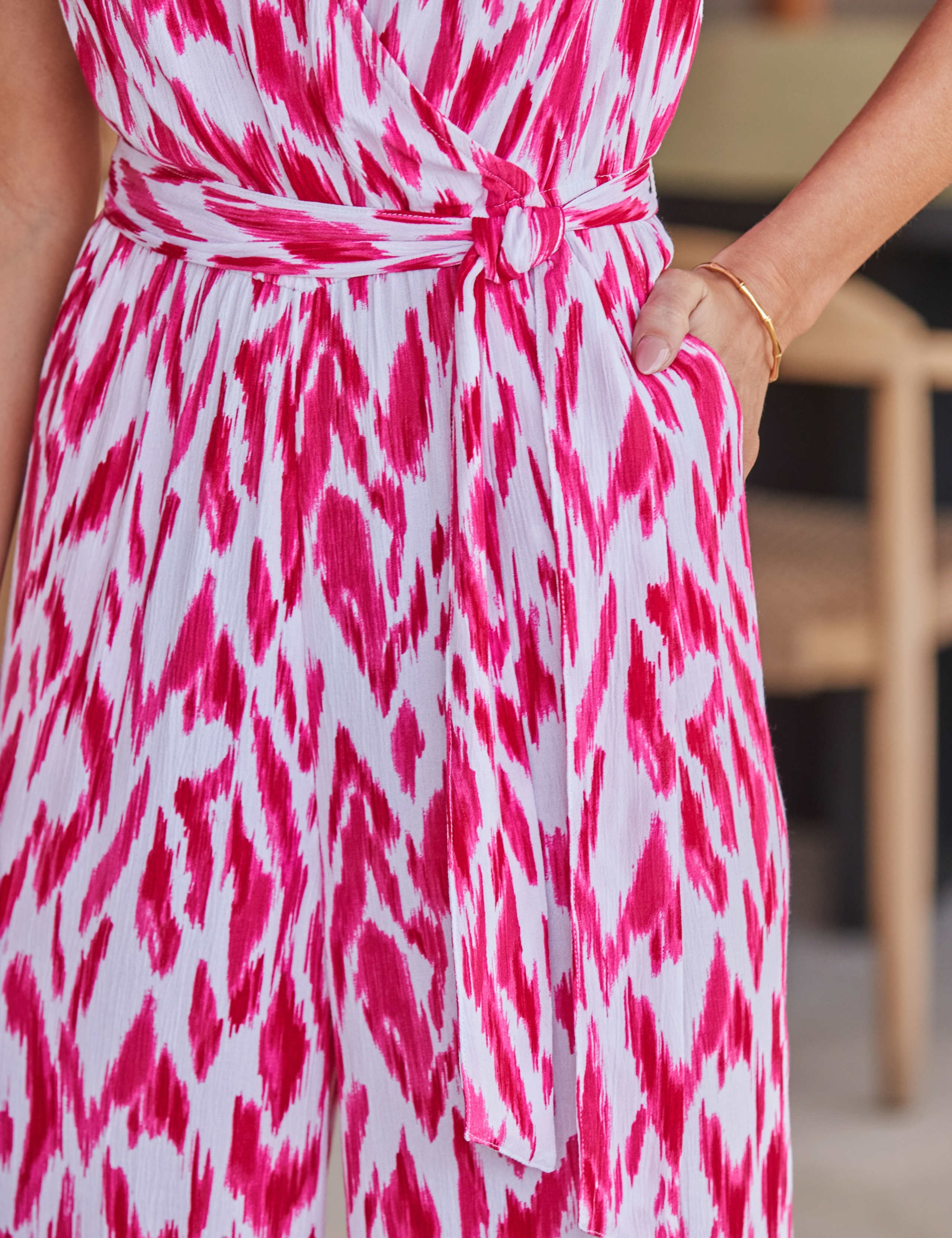 Belted Tie Detail Wrap Wide Leg Jumpsuit 4 of 6