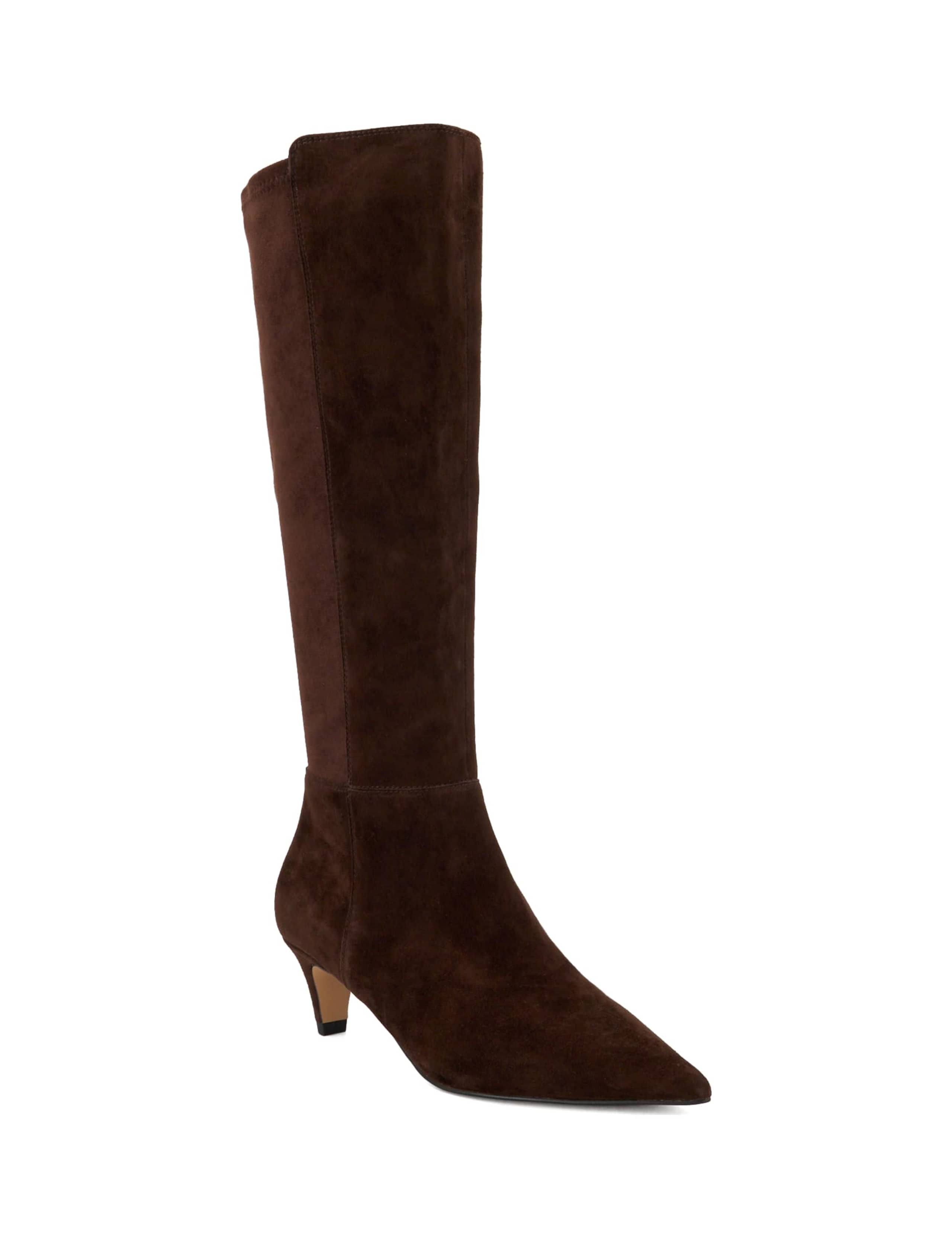 Shasa Suede Kitten Heel Pointed Toe Knee High Boots 3 of 5